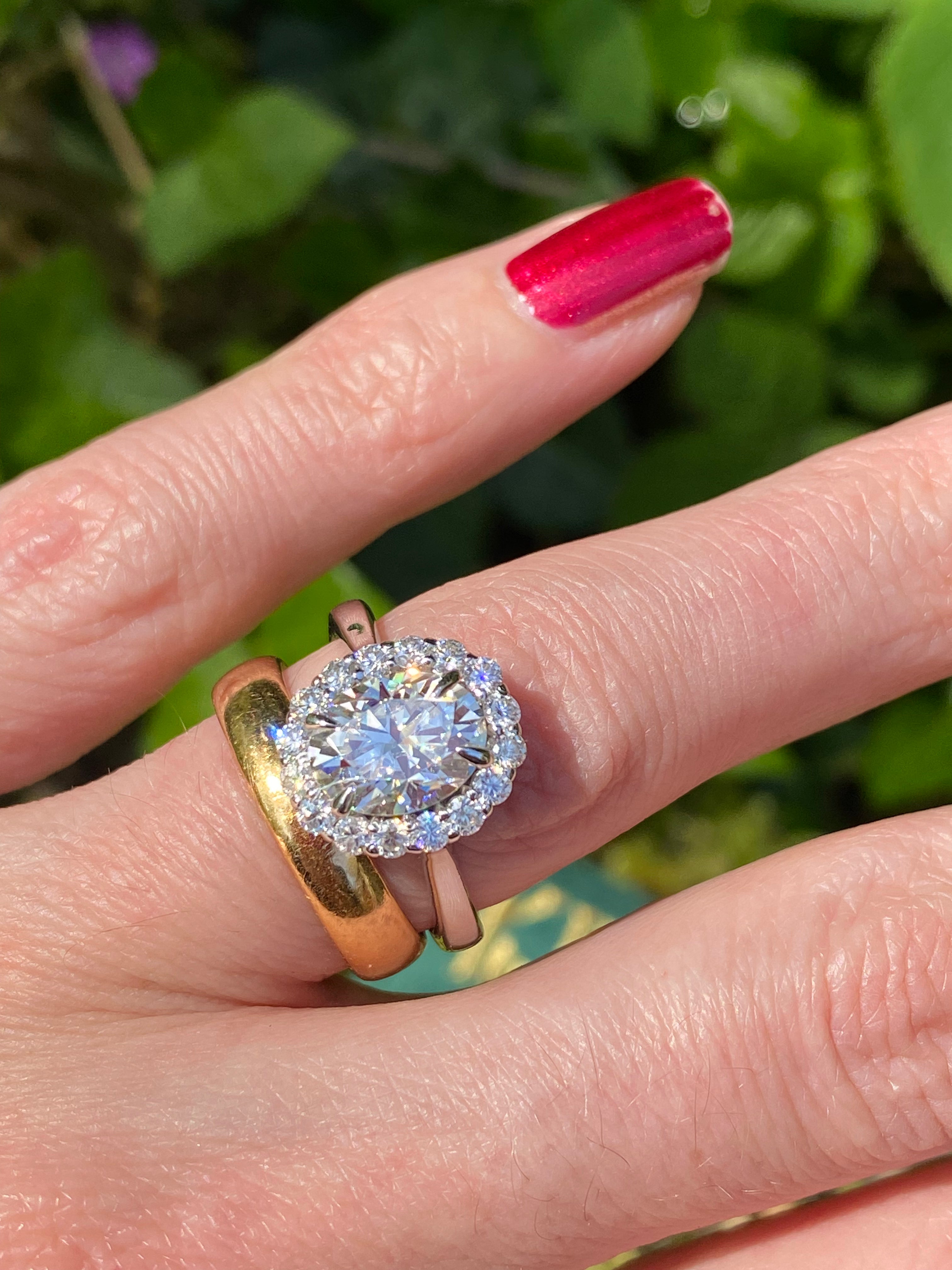 2.52 Carat Oval Cut Moissanite Halo Ring in Sterling Silver