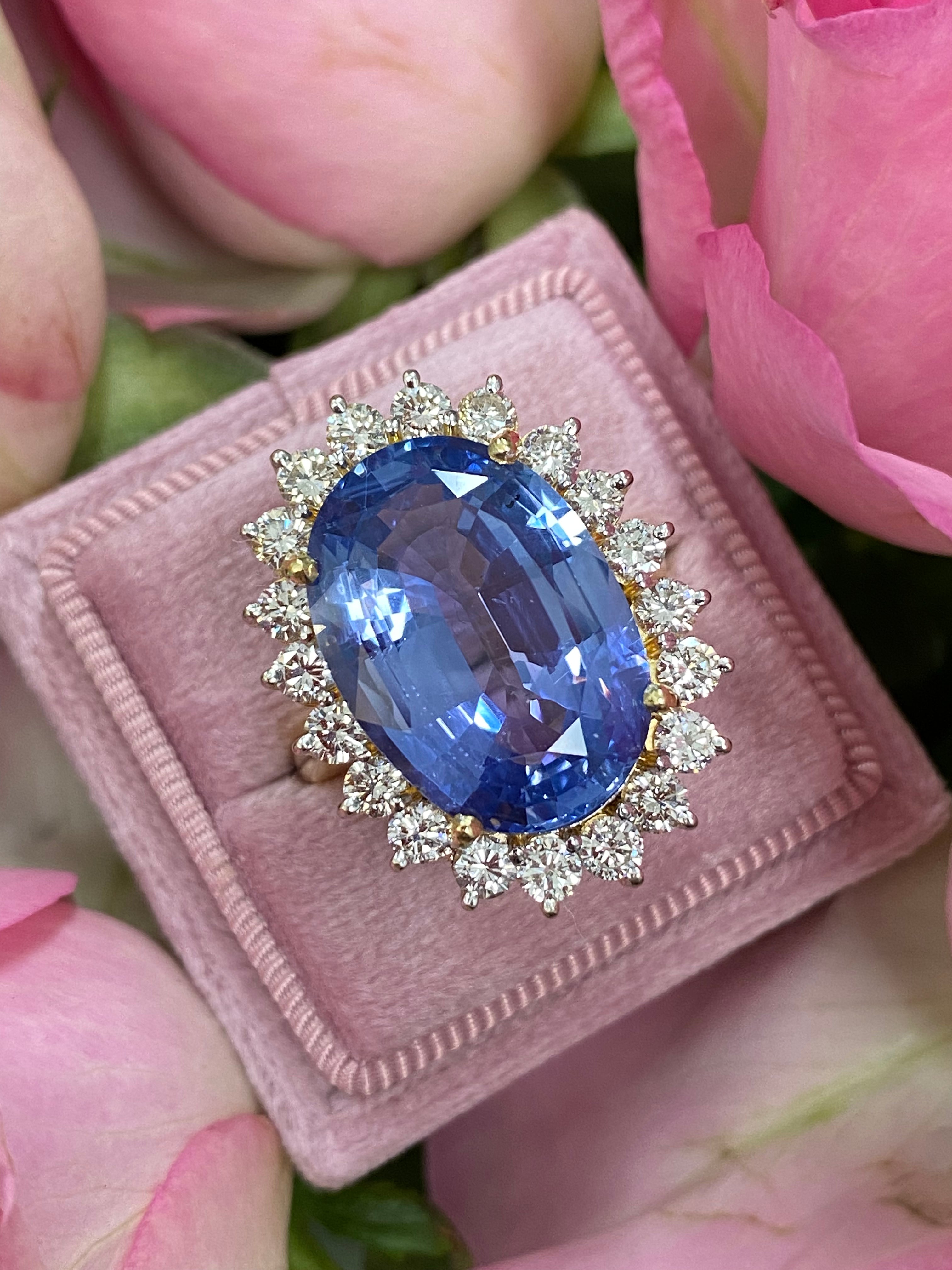 14 Carat Oval Cut Ceylon Blue Sapphire Unheated Engagement Ring in Yellow Gold 