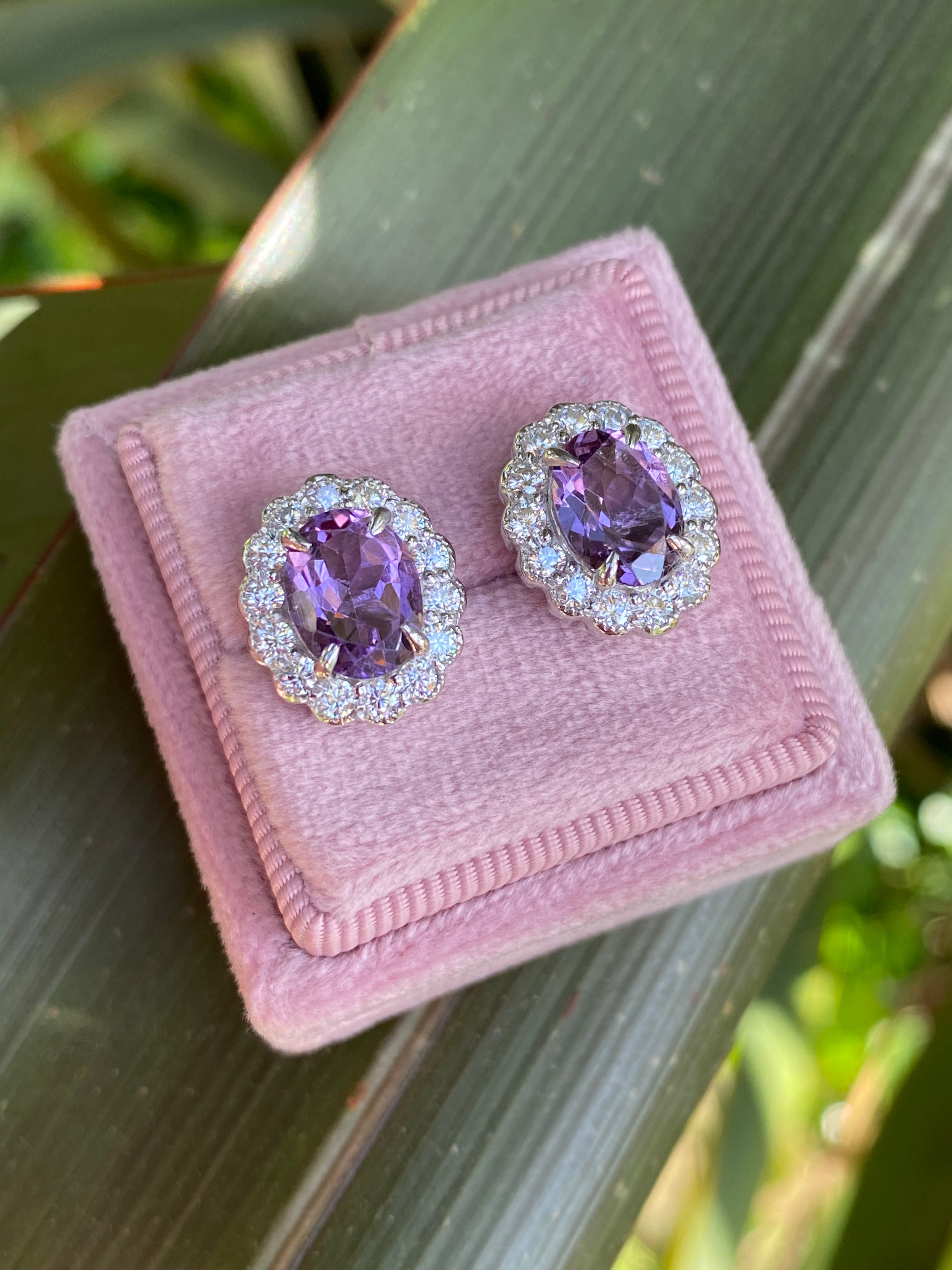 4.71 CTW Oval Cut Amethyst and Moissanite Earrings in Sterling Silver