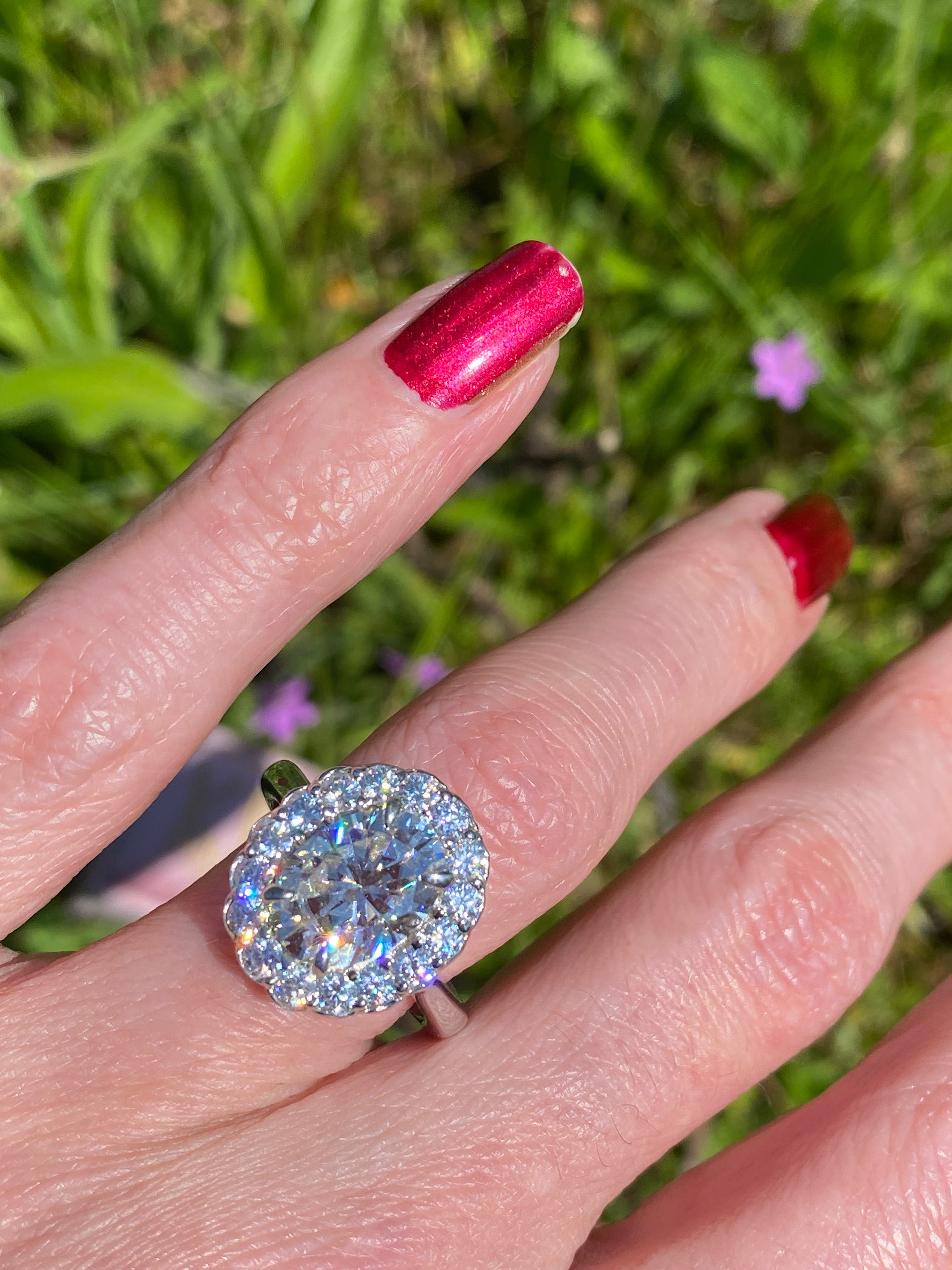 4.47 Carat Oval Cut Moissanite Oval Halo Ring in Sterling Silver