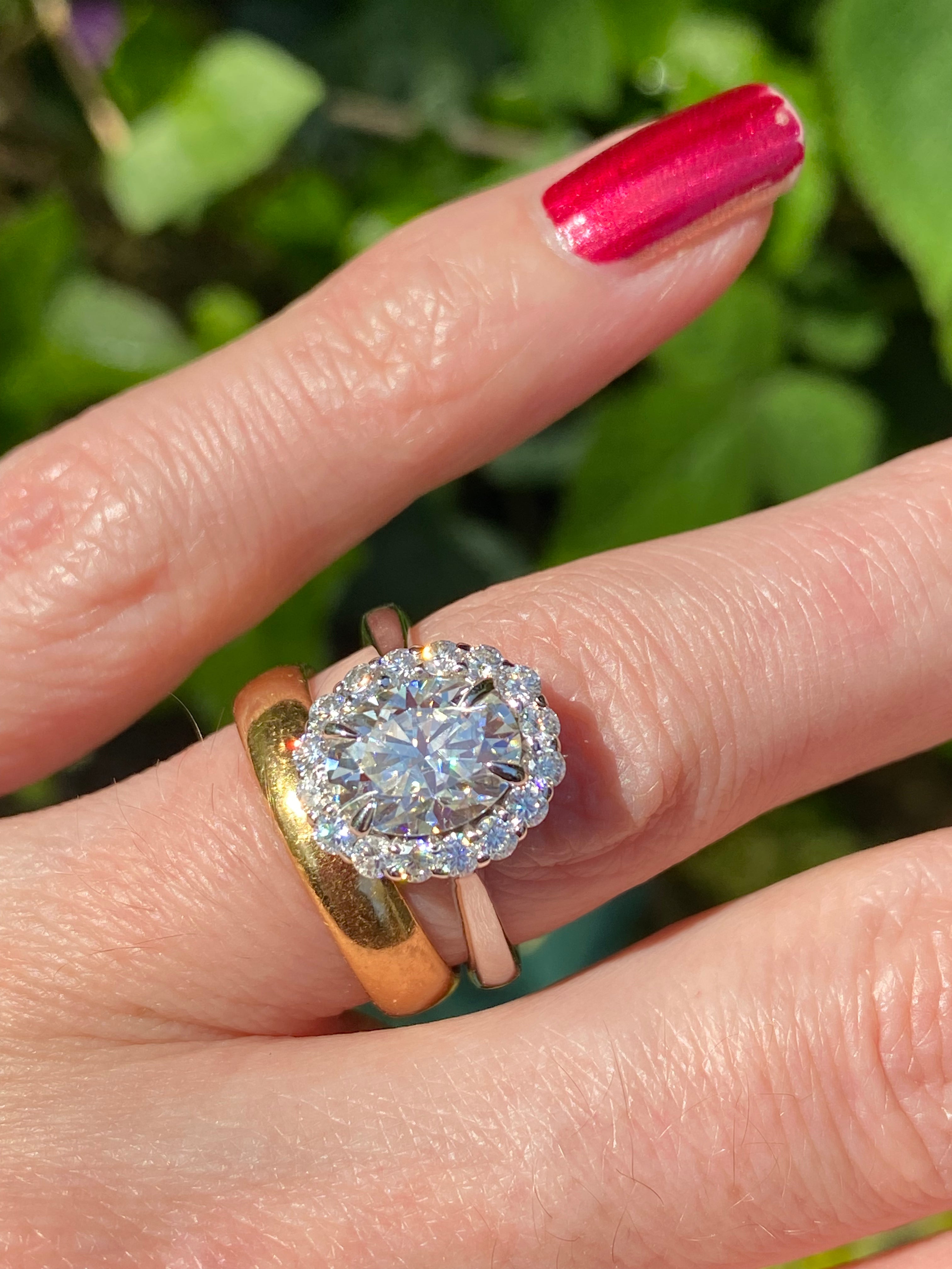 2.52 Carat Oval Cut Moissanite Halo Ring in Sterling Silver