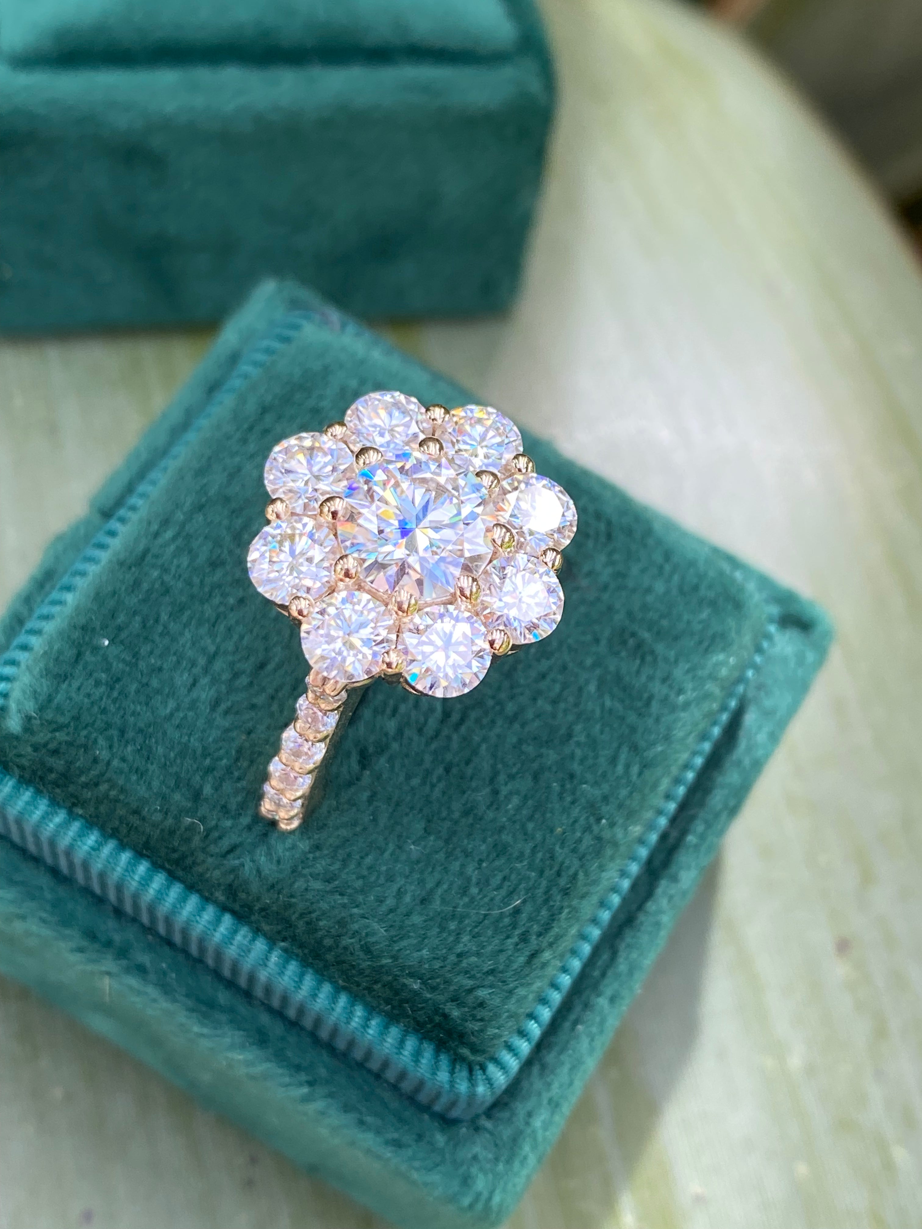 3.38 CTW Moissanite Daisy Halo Engagement Ring in Sterling Silver