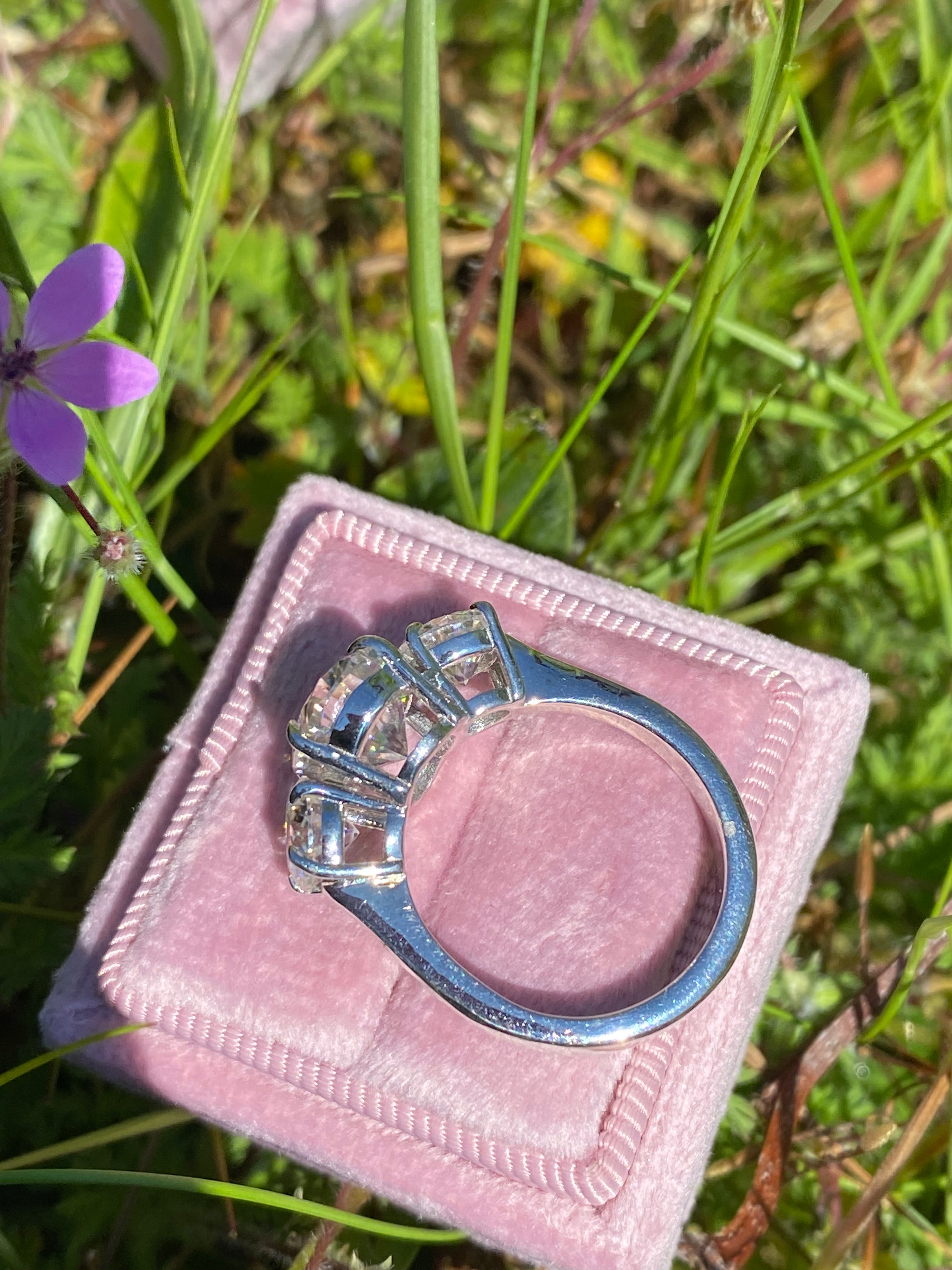 5.16 CTW Oval Cut Moissanite Three Stone Engagement Ring in Sterling Silver