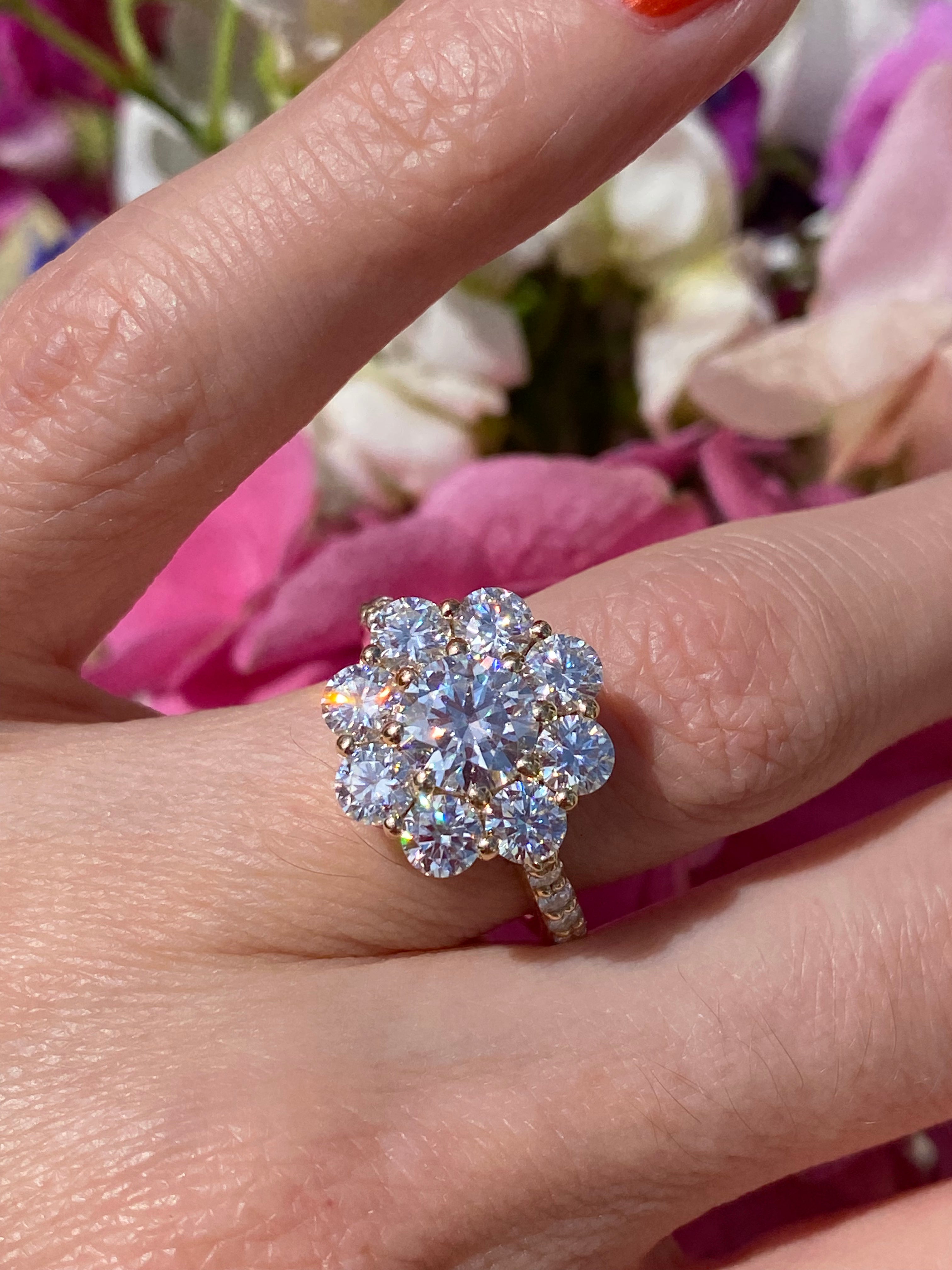 3.38 CTW Moissanite Daisy Halo Engagement Ring in Sterling Silver