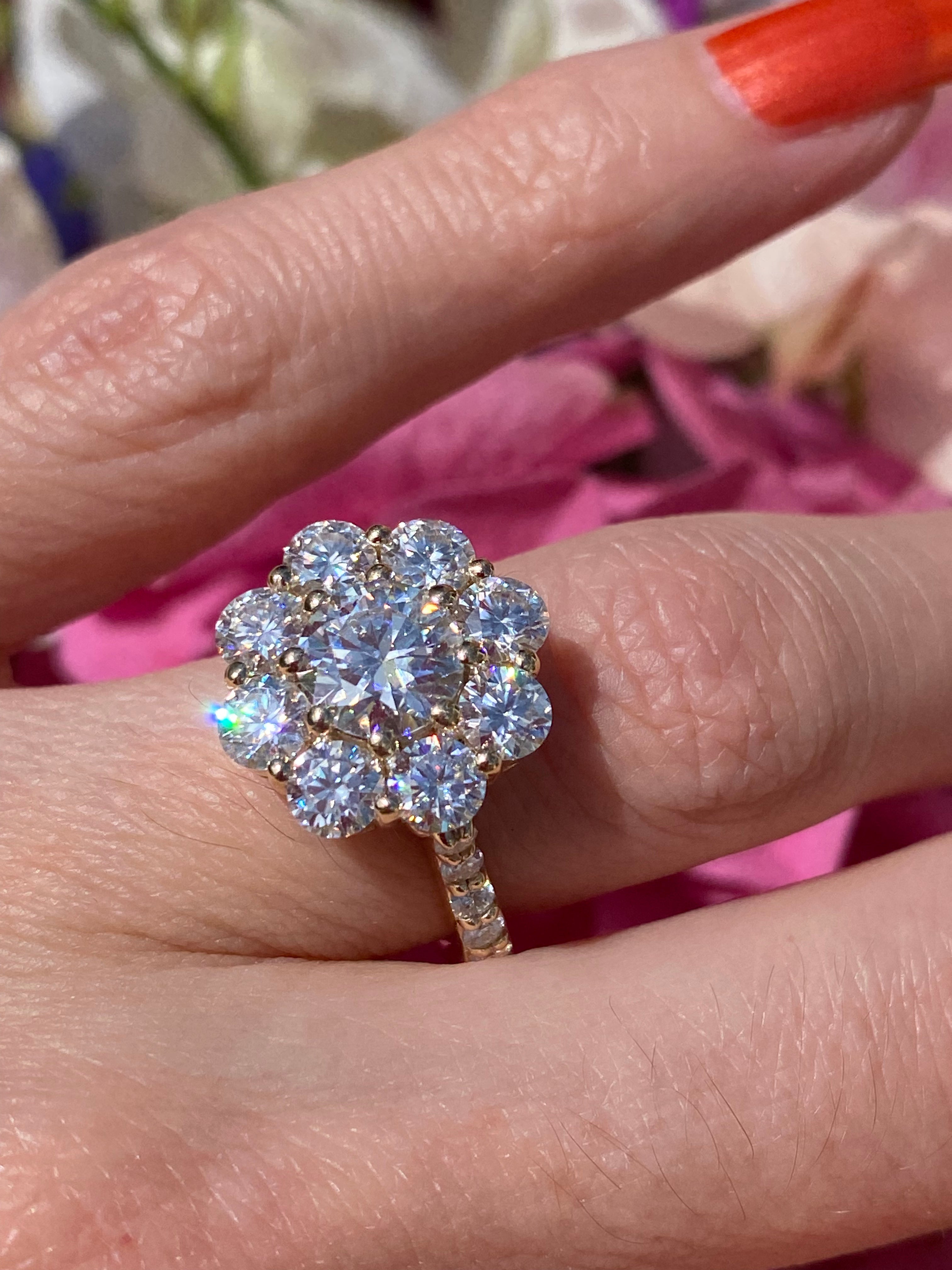 3.38 CTW Moissanite Daisy Halo Engagement Ring in Sterling Silver