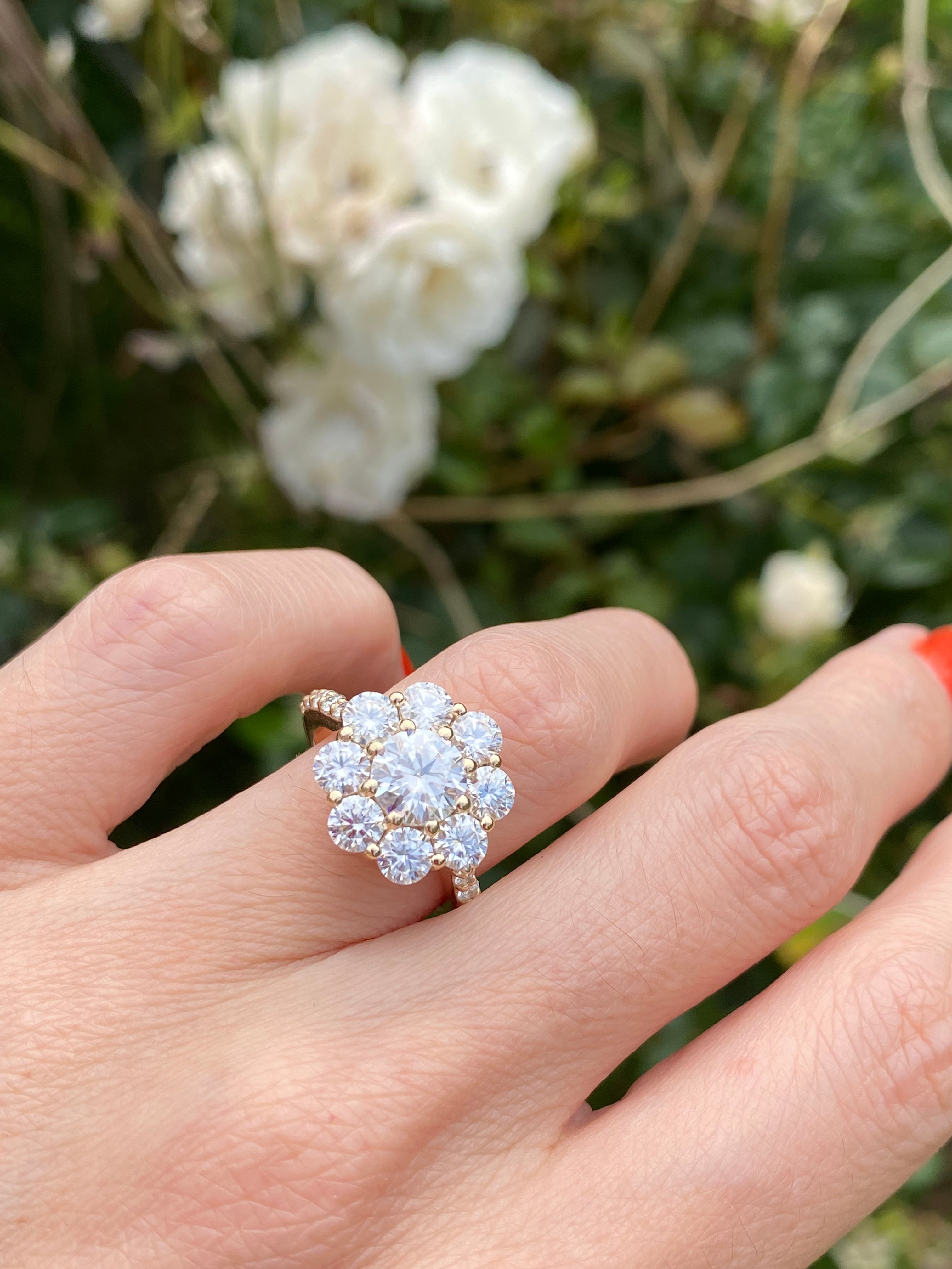 3.38 CTW Moissanite Daisy Halo Engagement Ring in Sterling Silver