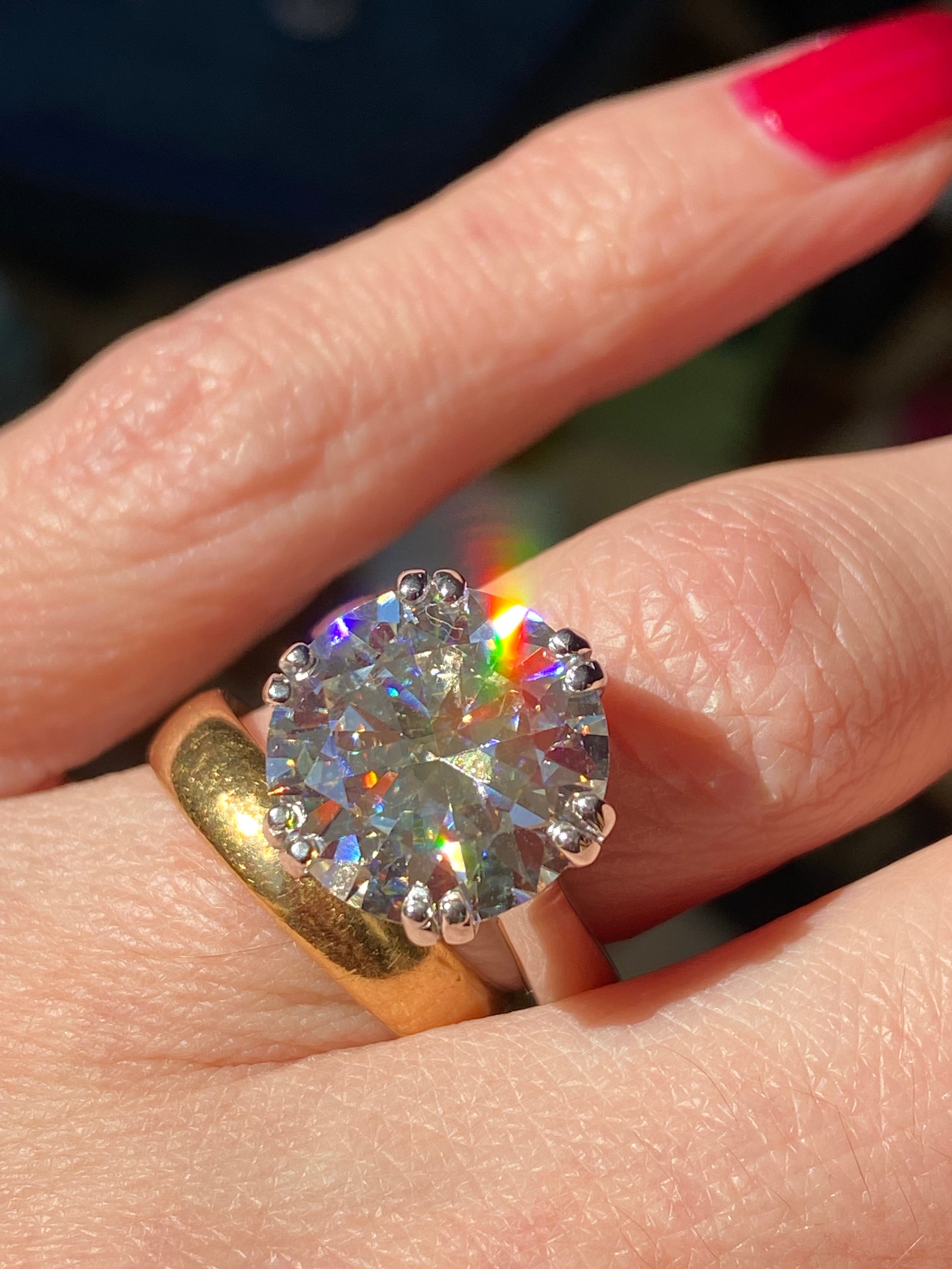 7 Carat Round Brilliant Cut Moissanite Engagement Cocktail Ring  Katherine James Jewellery