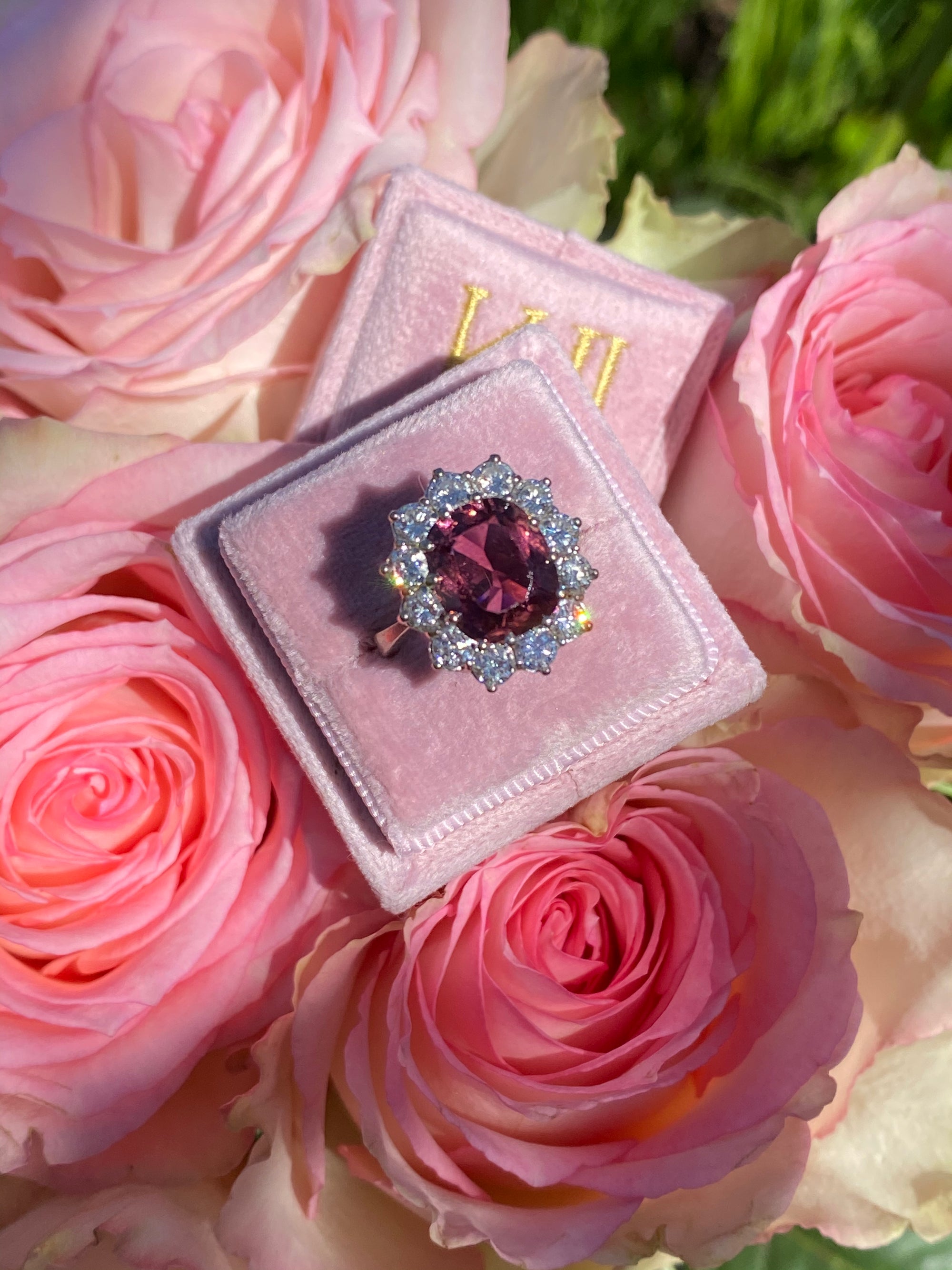 6.80 CTW Cushion Cut Pink Tourmaline and Diamond Halo Ring in 18ct White Gold
