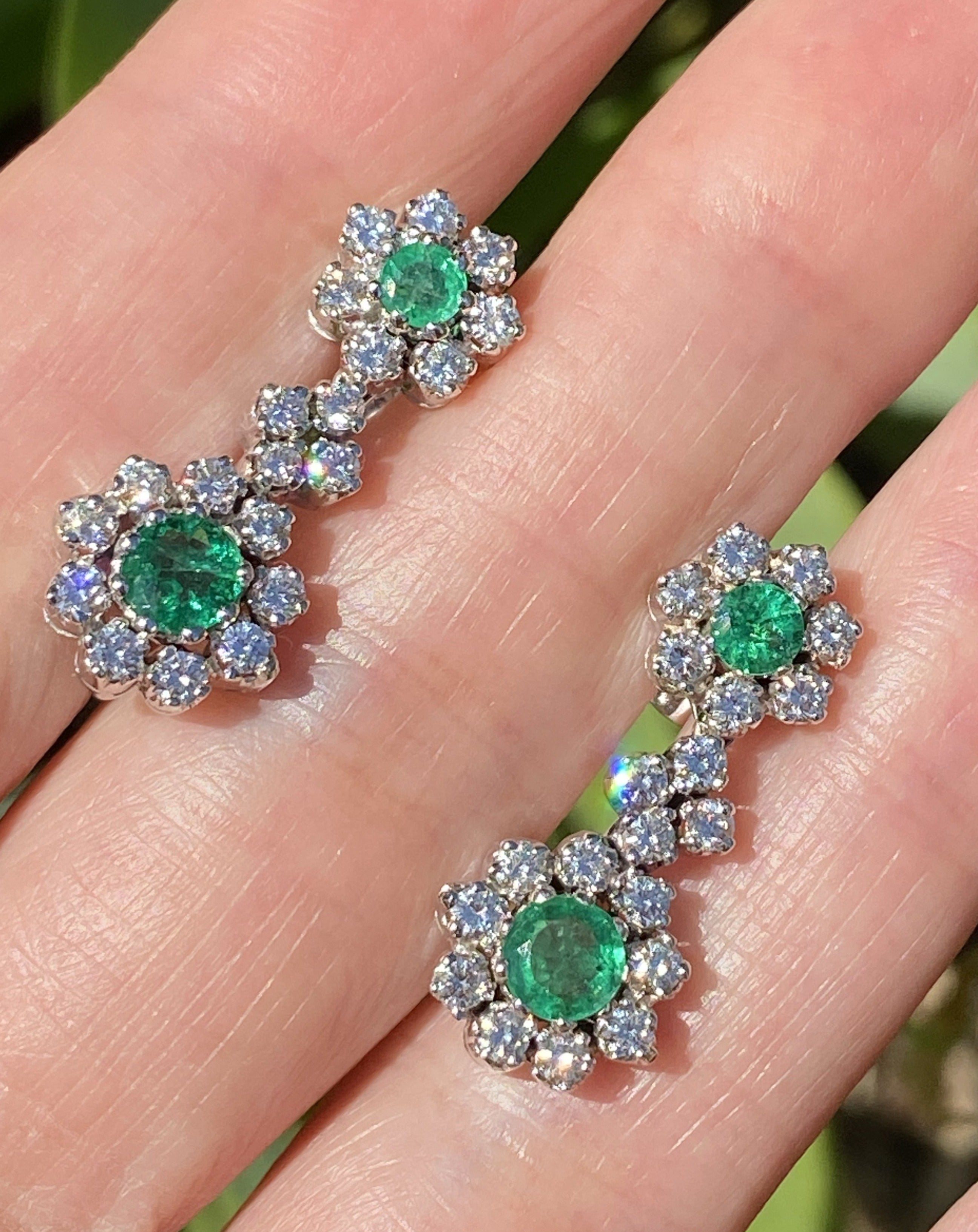 1.75 CTW Emerald and Diamond Drop Earrings in Platinum