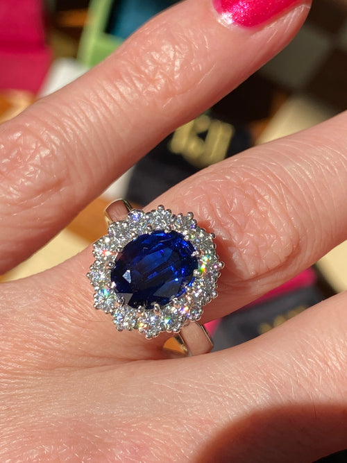 4.50 CTW Oval Cut Kyanite and Moissanite Halo Ring in Sterling Silver / 9ct Gold / 18ct Gold