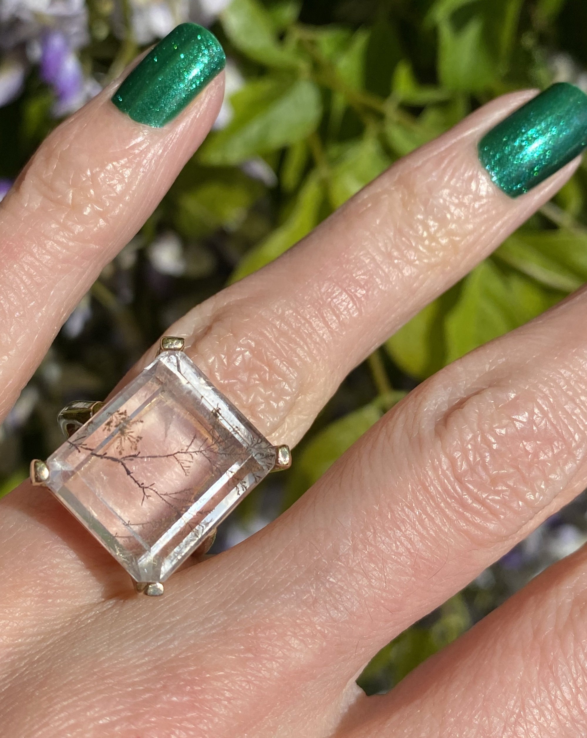 Vintage Dendritic Quartz Ring in Yellow Gold 
