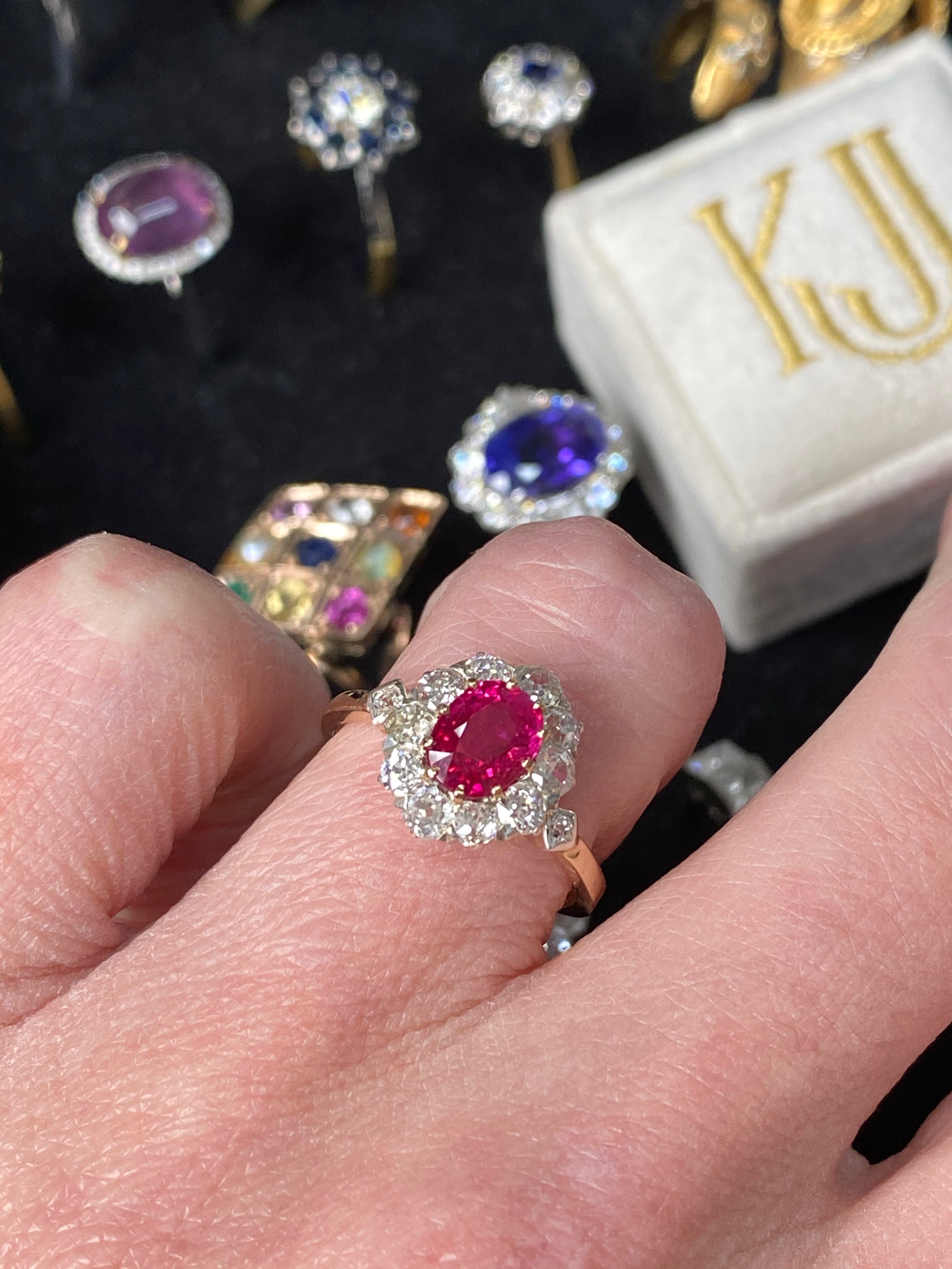 1.18 Carat Antique Ruby and Diamond Halo Engagement Ring in 18ct Yellow Gold