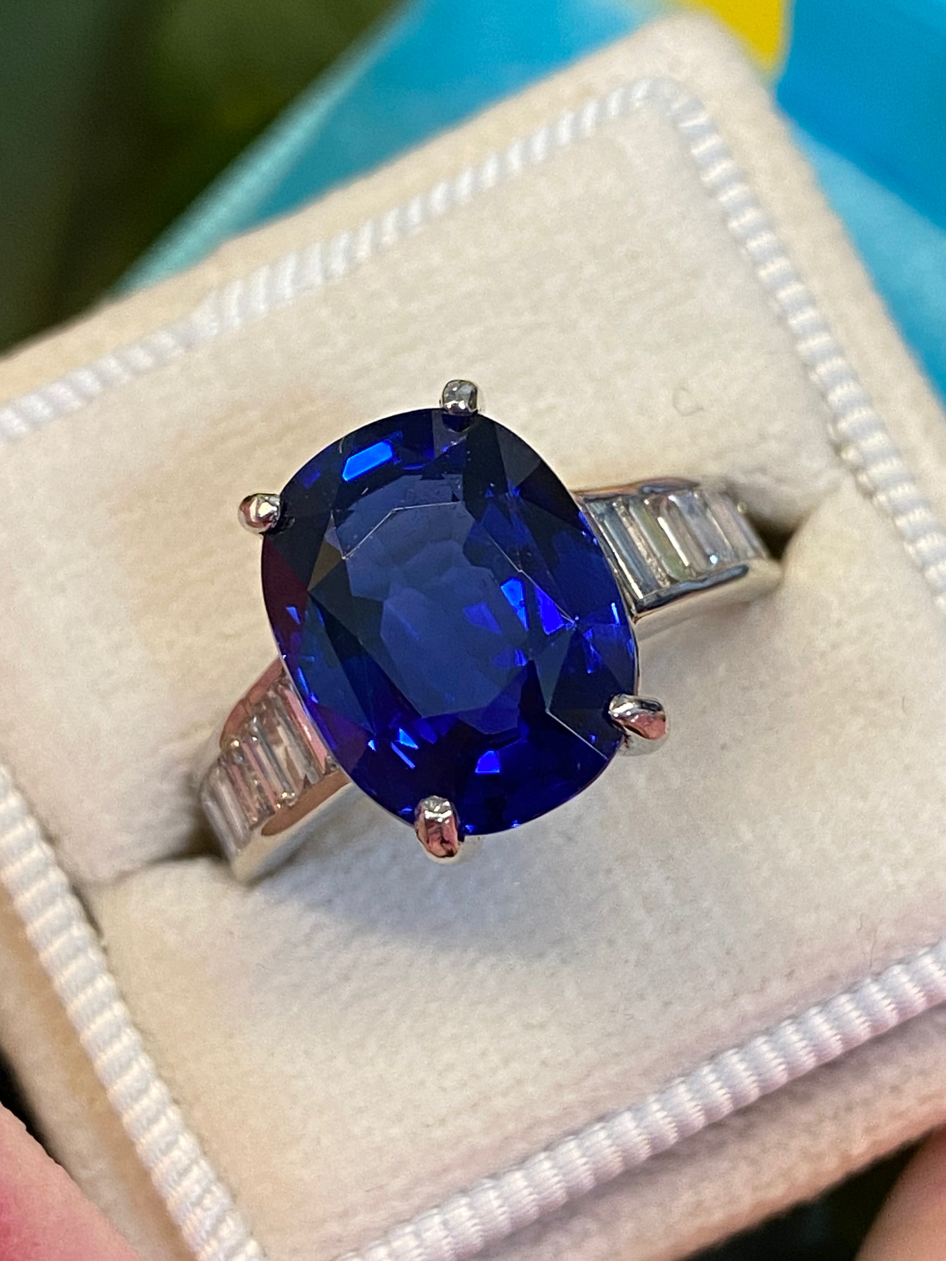 7.64 Carat Certified Blue Ceylon Sapphire and Diamond Engagement Ring in Platinum