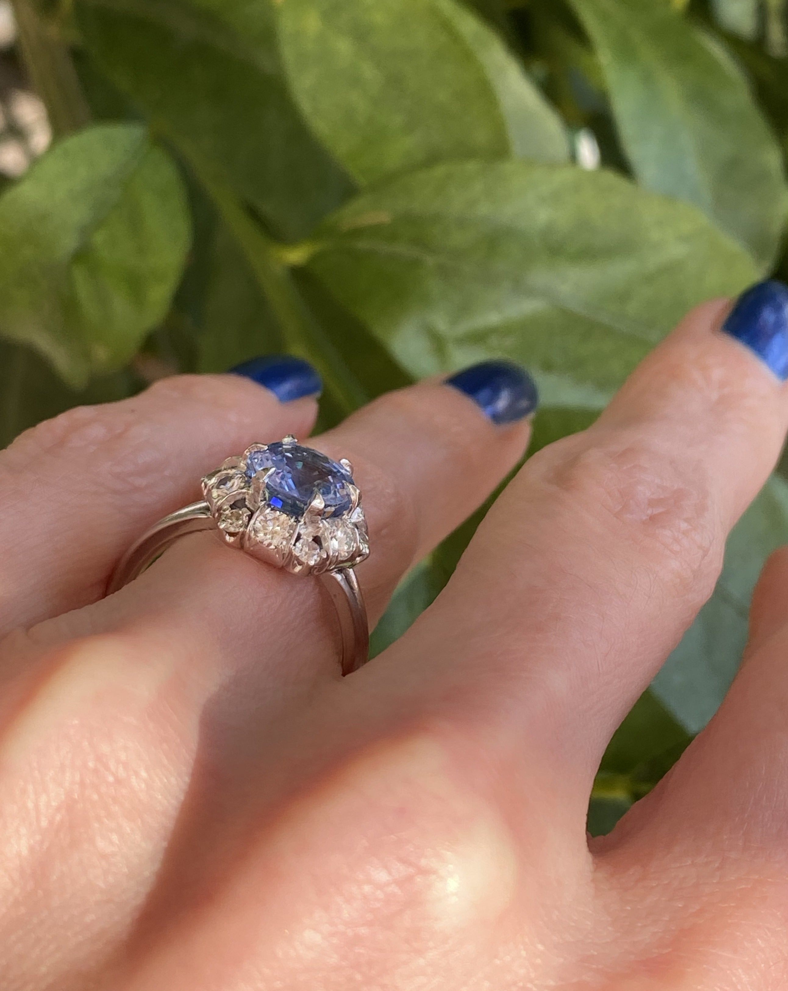 3.51 Carat Blue Ceylon Sapphire and Diamond Halo Ring in Platinum 