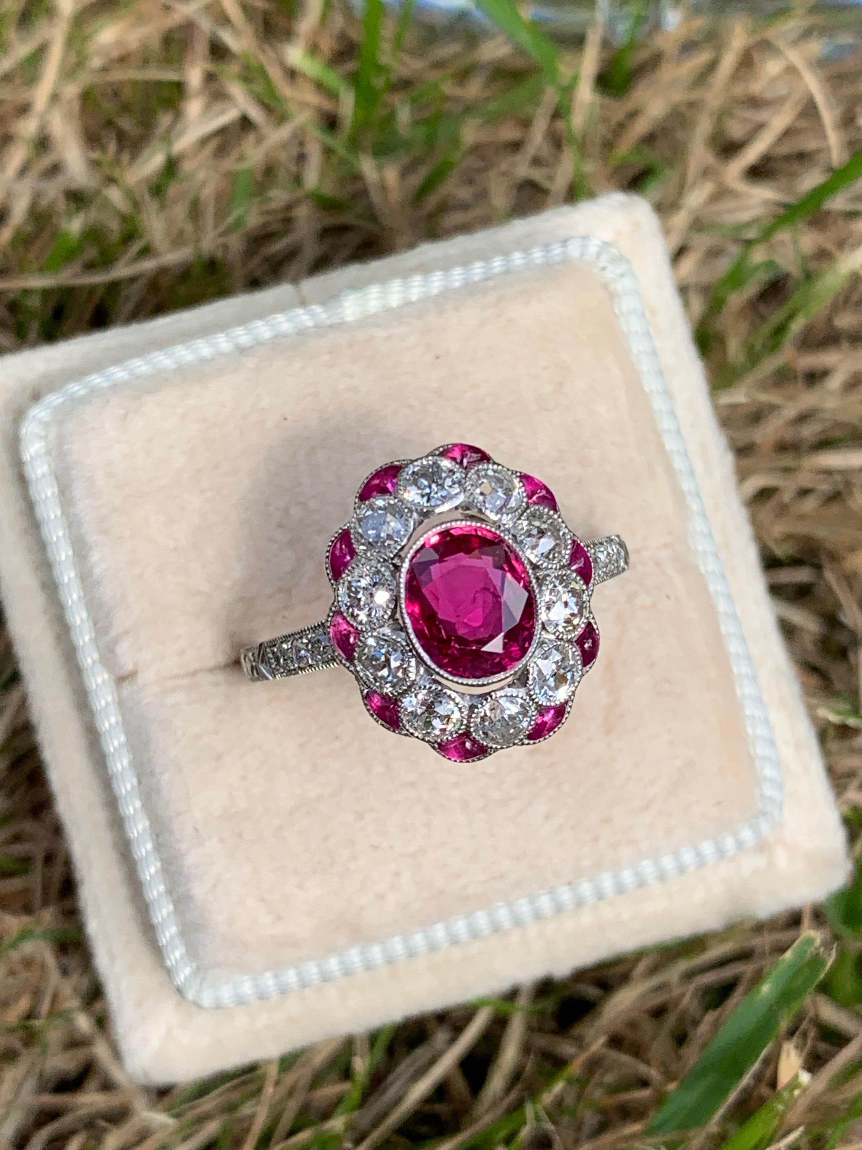 1.03 Carat Ruby and Diamond Art Deco Engagement Ring 