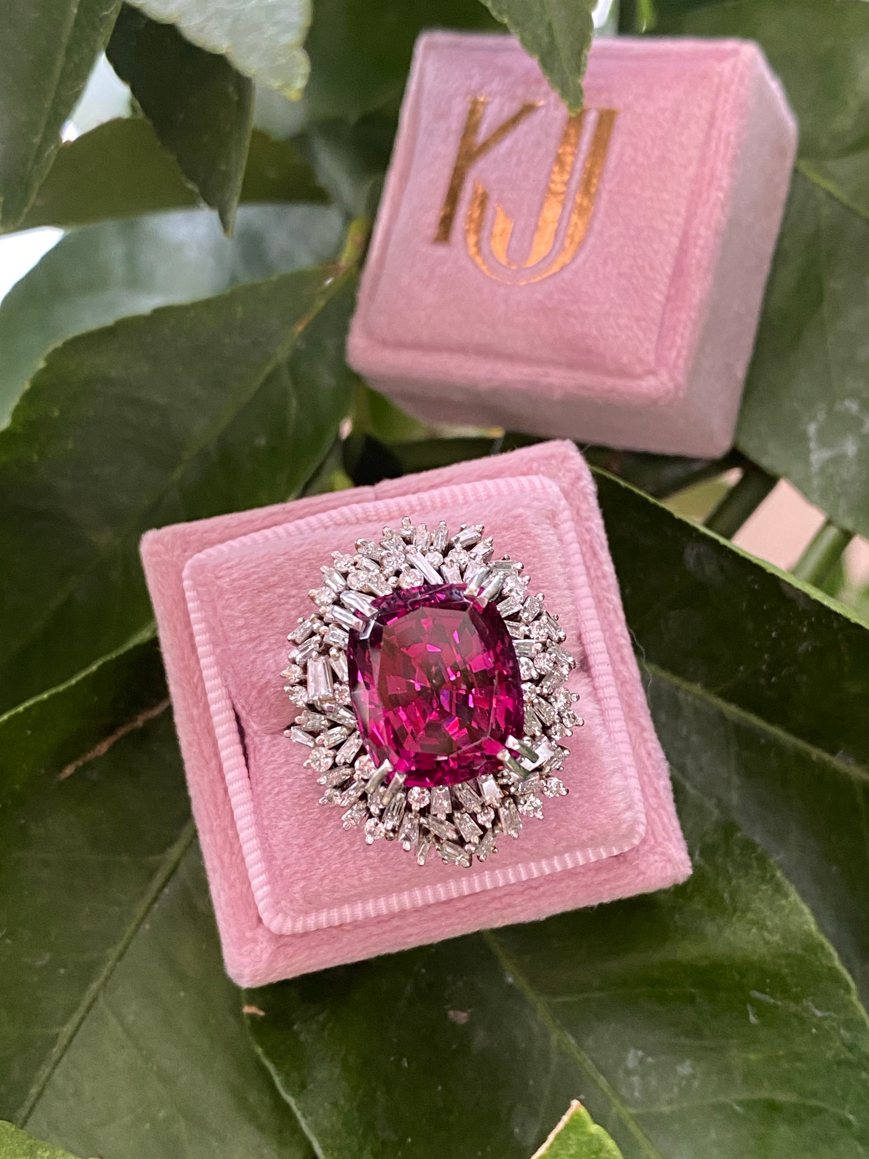 15 Carat Rhodolite Garnet and Diamond Halo Cocktail Ring in Plantinum