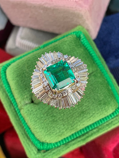 1.63 Carat Colombian Emerald and Diamond Ballerina Ring in Platinum