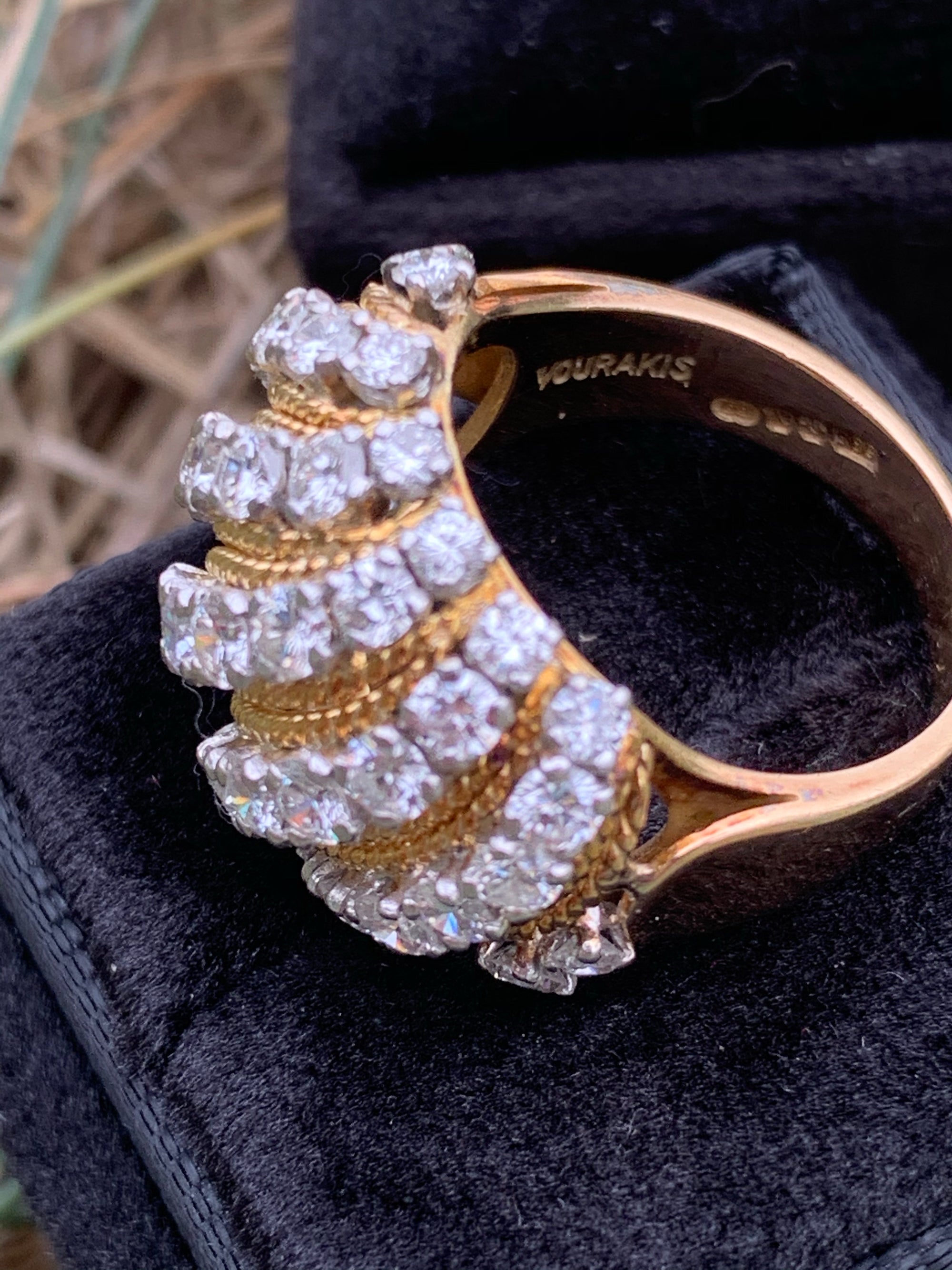 Vintage Vourakis Diamond Bombe Ring in Platinum and 18K Yellow Gold