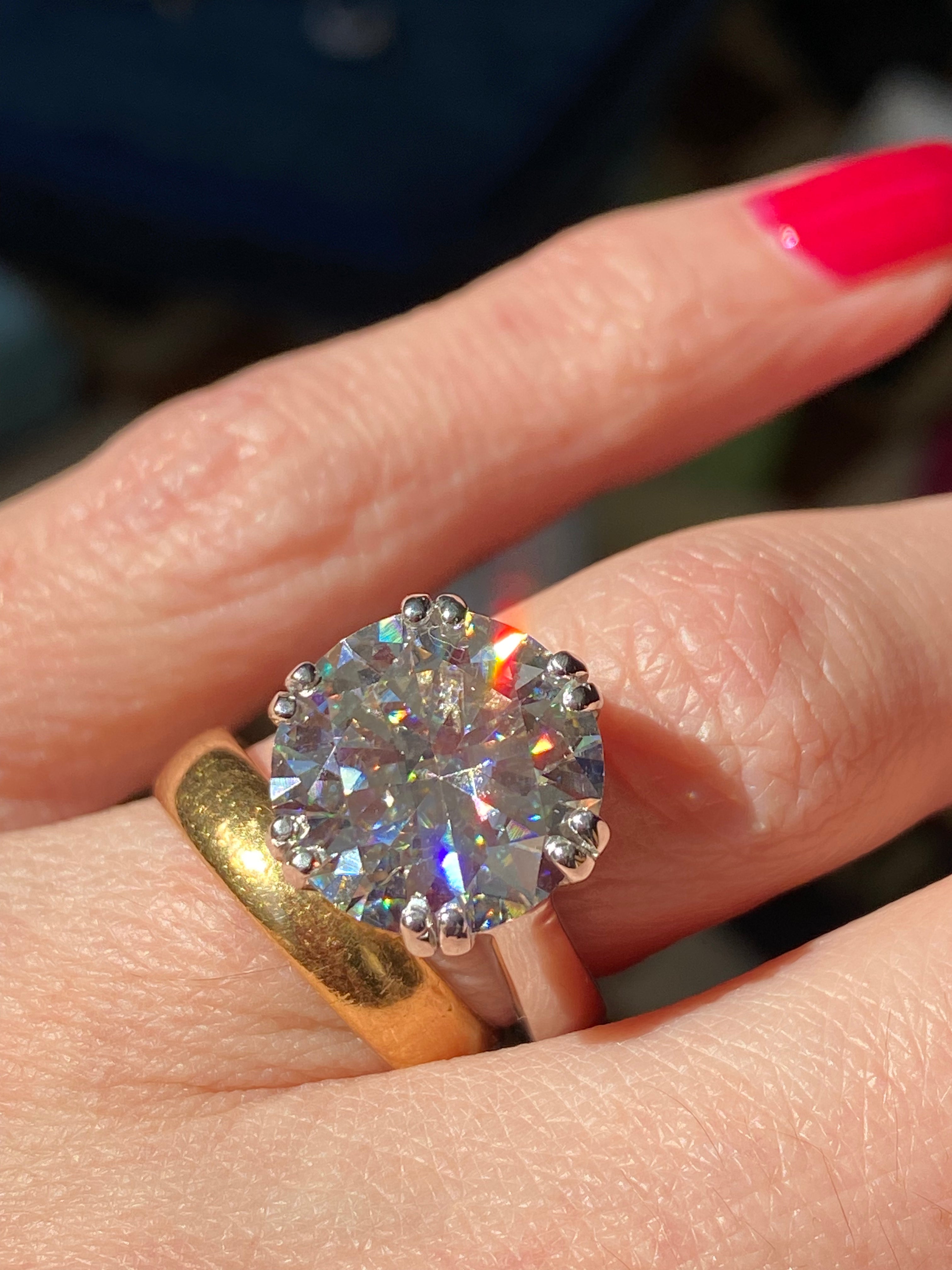 7.50 Carat Round Brilliant Cut Moissanite Solitaire Engagement Ring in Sterling Silver