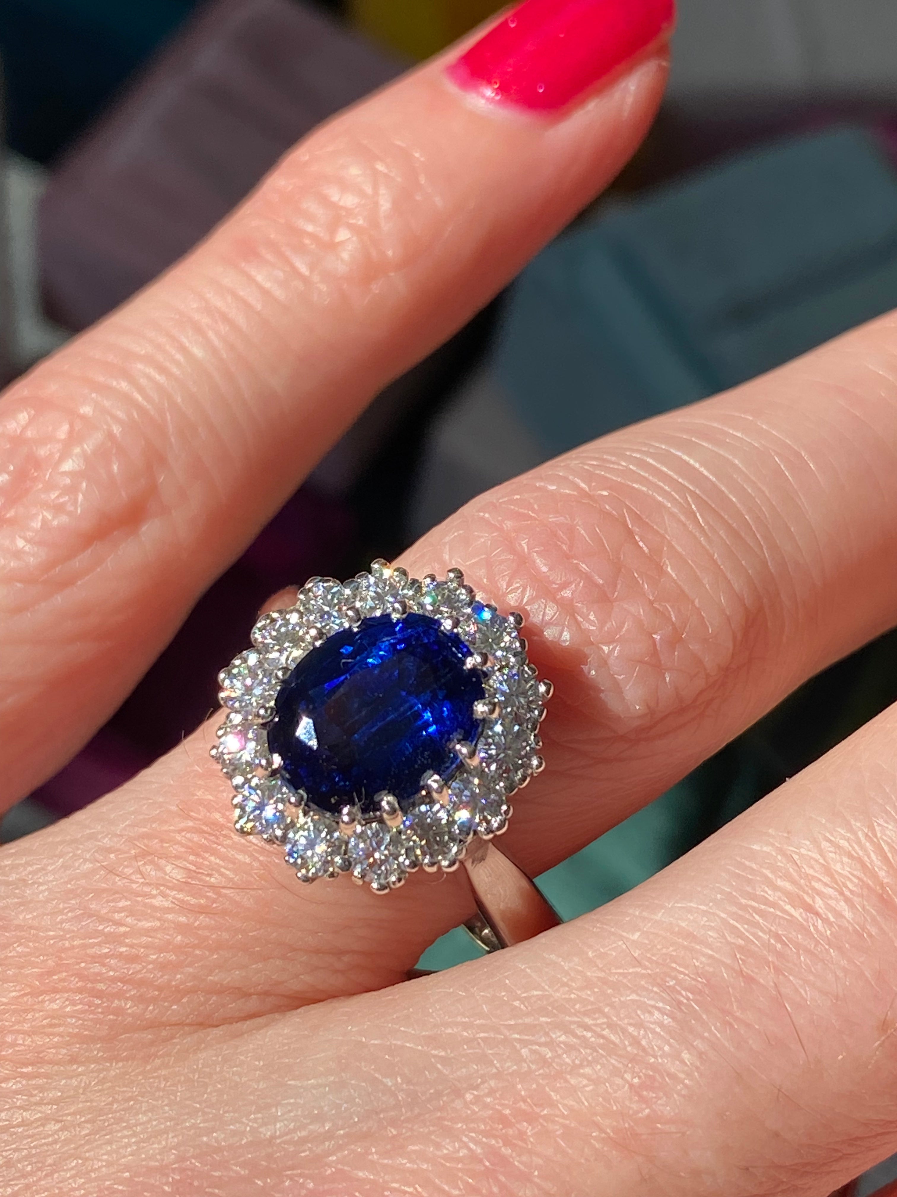 4.50 CTW Oval Cut Kyanite and Moissanite Halo Ring in Sterling Silver