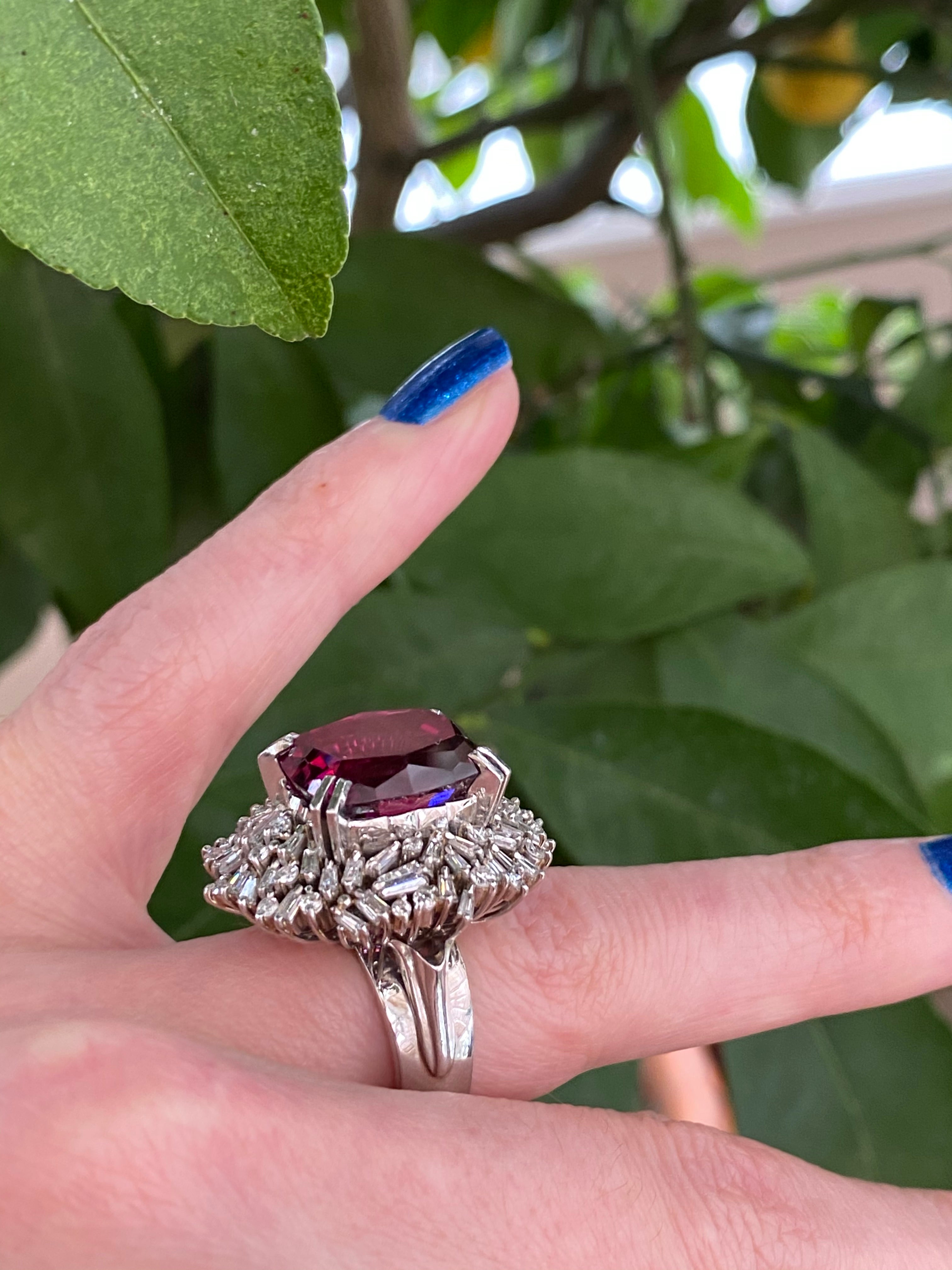 15 Carat Rhodolite Garnet and Diamond Halo Cocktail Ring in Plantinum