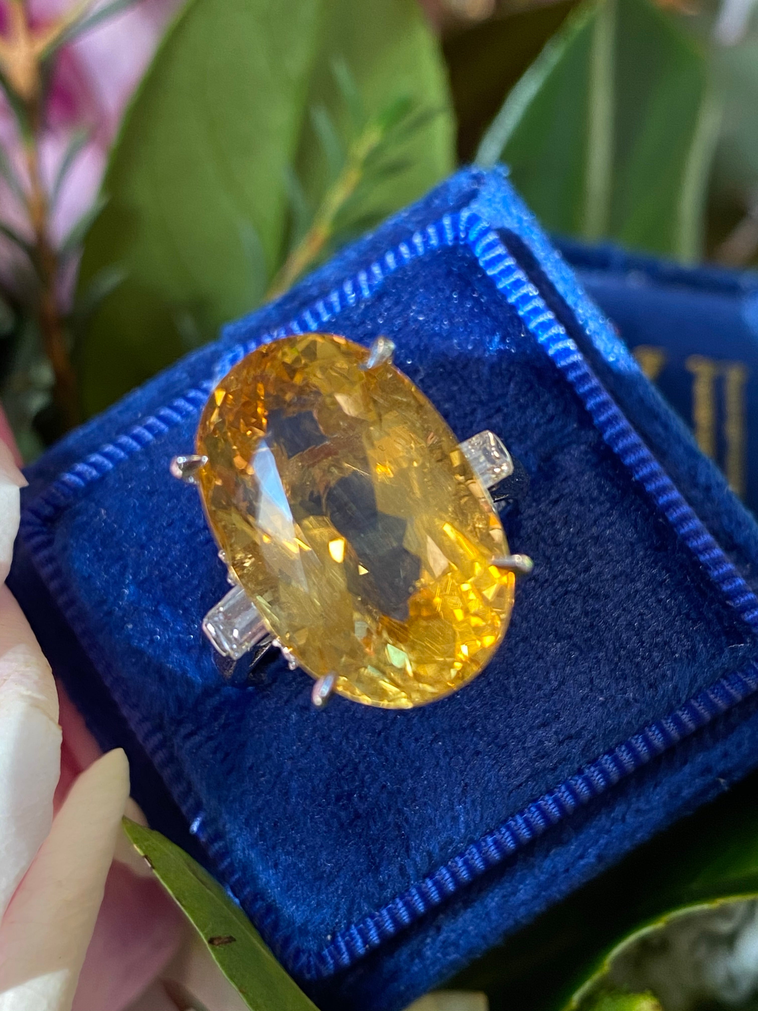 Golden Heliodor and Diamond Cocktail Ring in Platinum 
