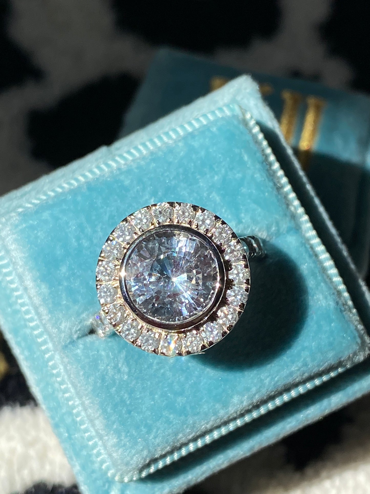 4.62 CTW No Heat White Sapphire and Diamond Halo Engagement Ring in 18ct White Gold