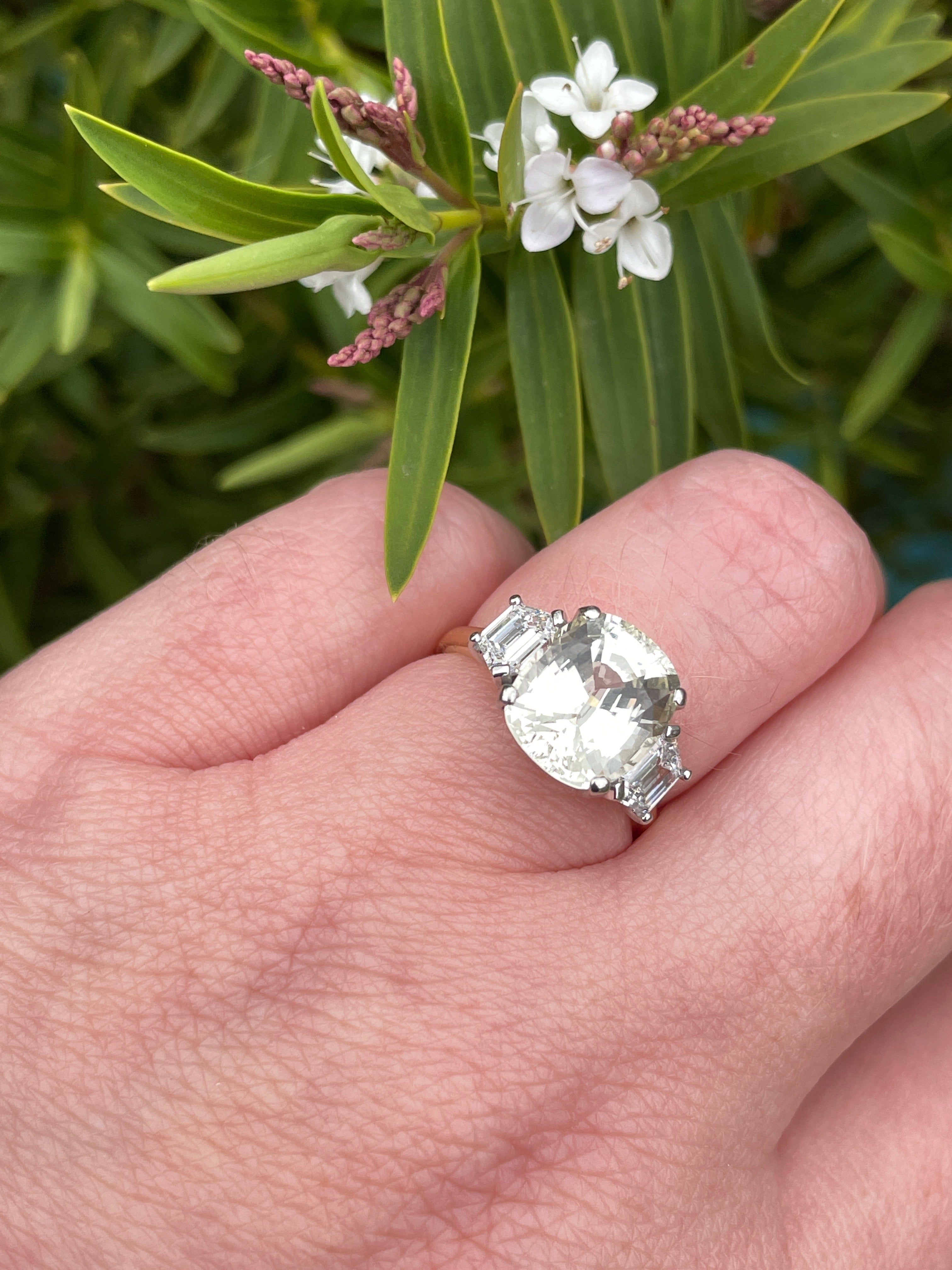 4.21 Carat Yellow Sapphire and Diamond Three Stone Ring in 18ct Yellow Gold