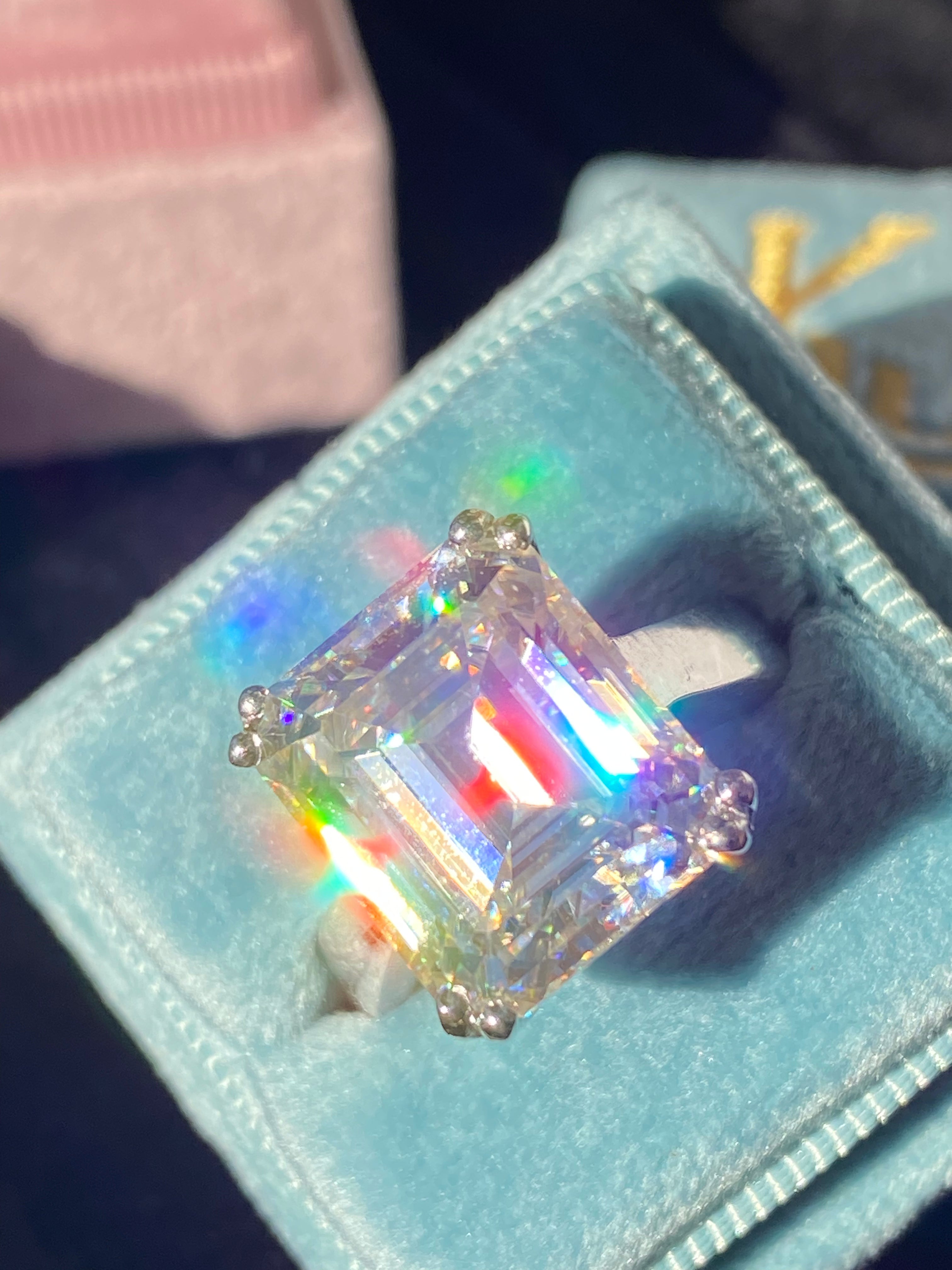 10.69 Carat Emerald Cut Moissanite Solitaire Engagement Ring