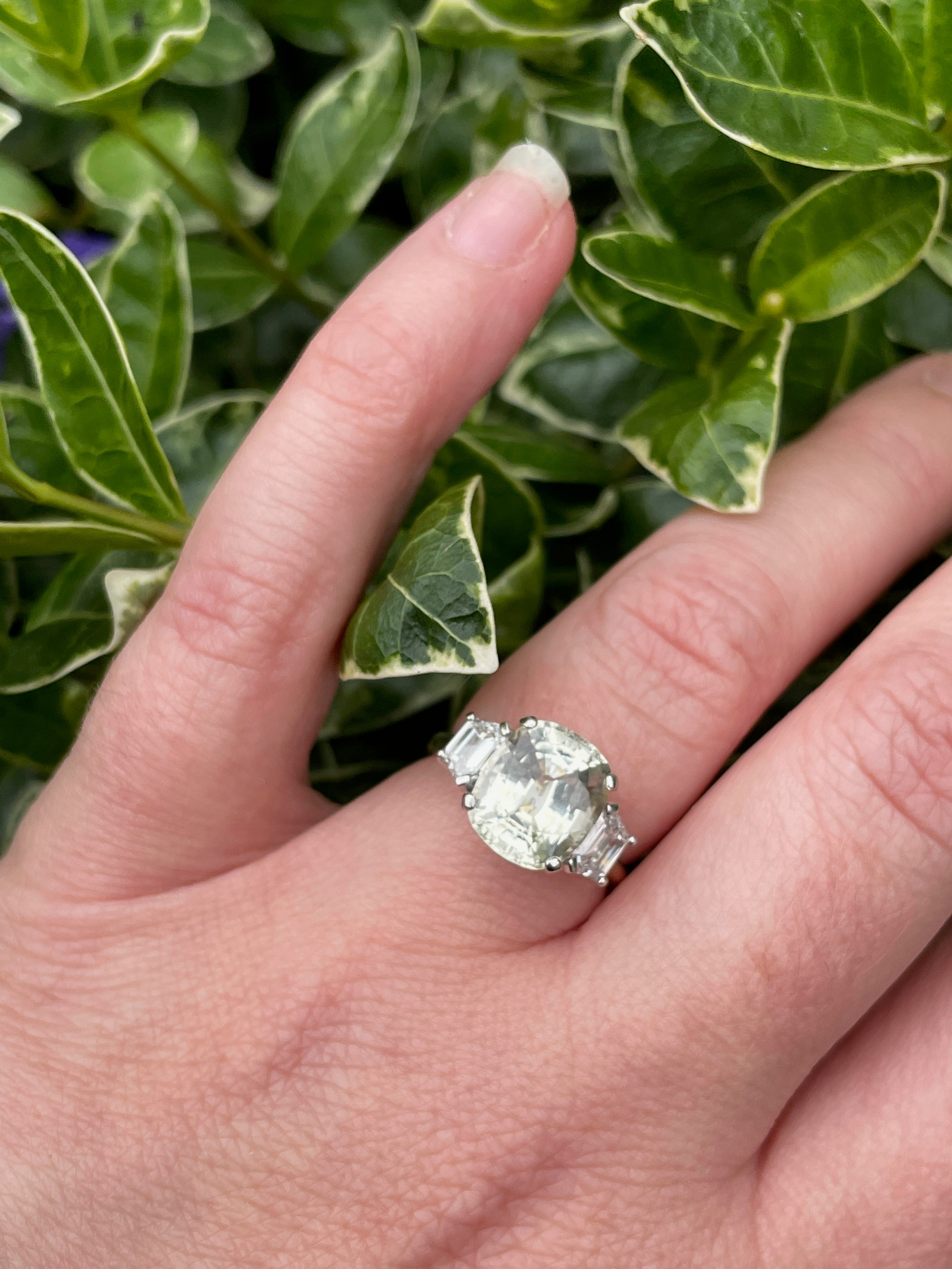 4.21 Carat Yellow Sapphire and Diamond Three Stone Ring in 18ct Yellow Gold
