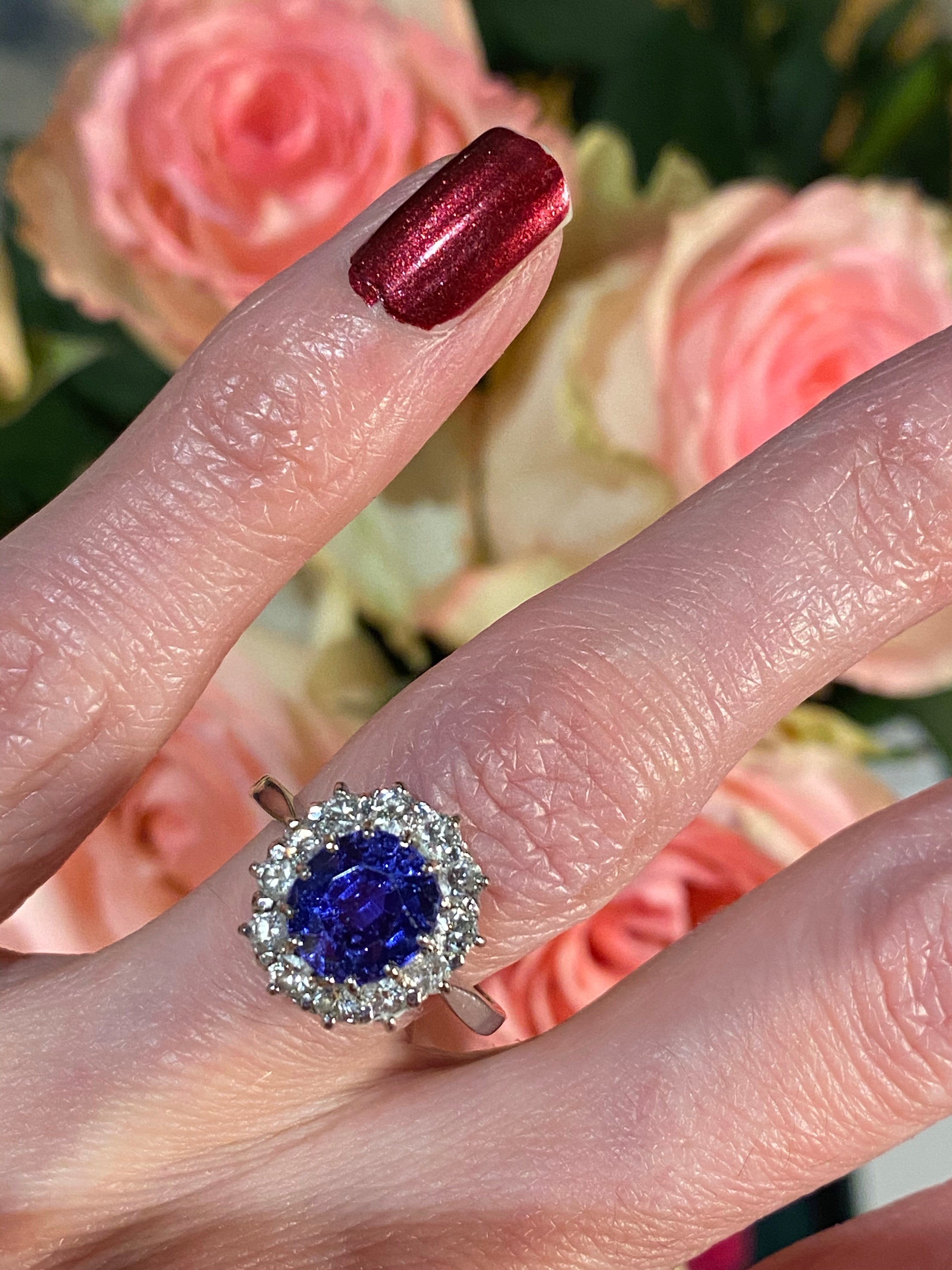Antique 2.50 Carat Colour Change Blue Sapphire Halo Engagement Ring in Platinum