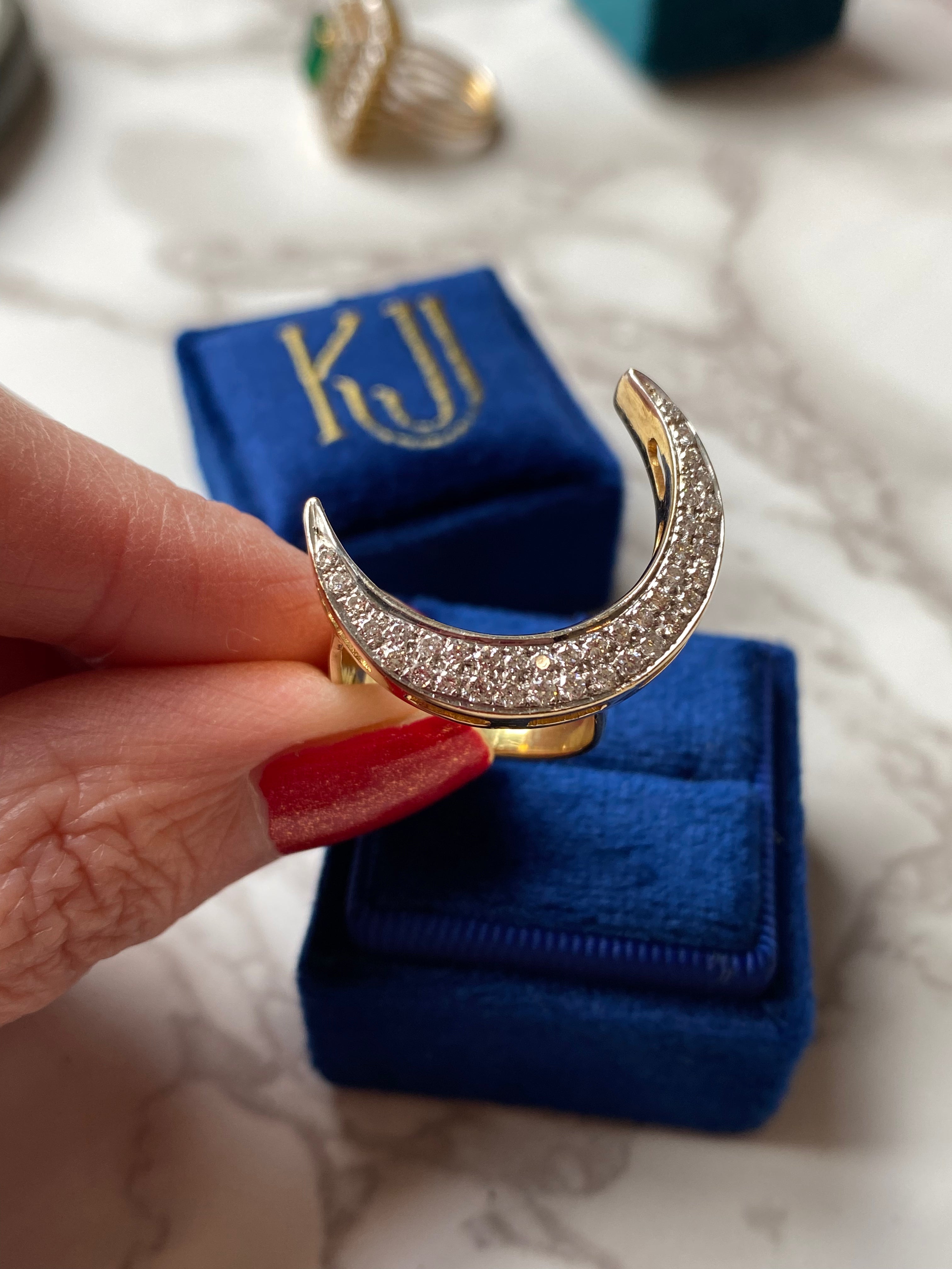 0.50 CTW Crescent Moon Diamond Ring in 18ct Yellow Gold