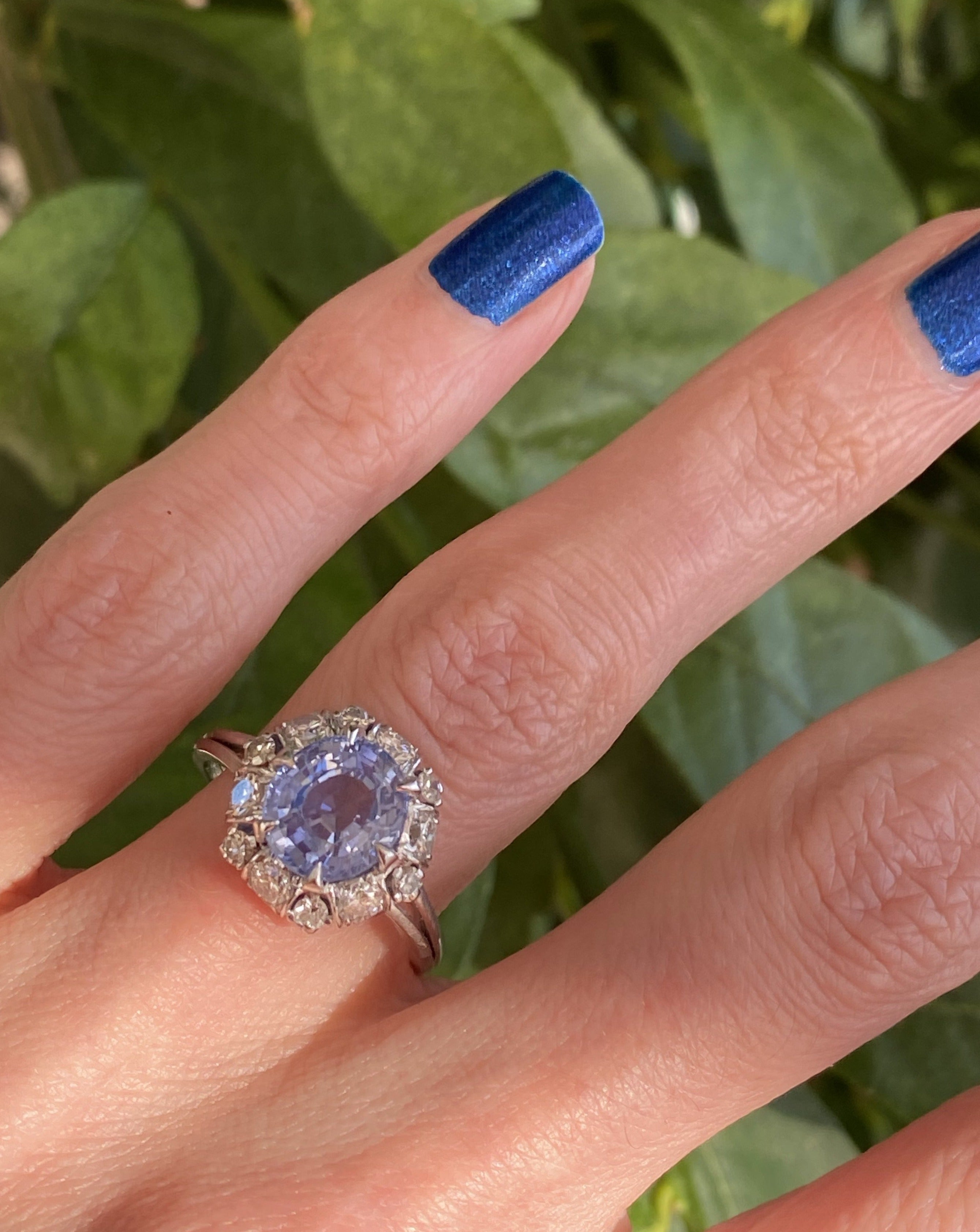 3.51 Carat Blue Ceylon Sapphire and Diamond Halo Ring in Platinum 
