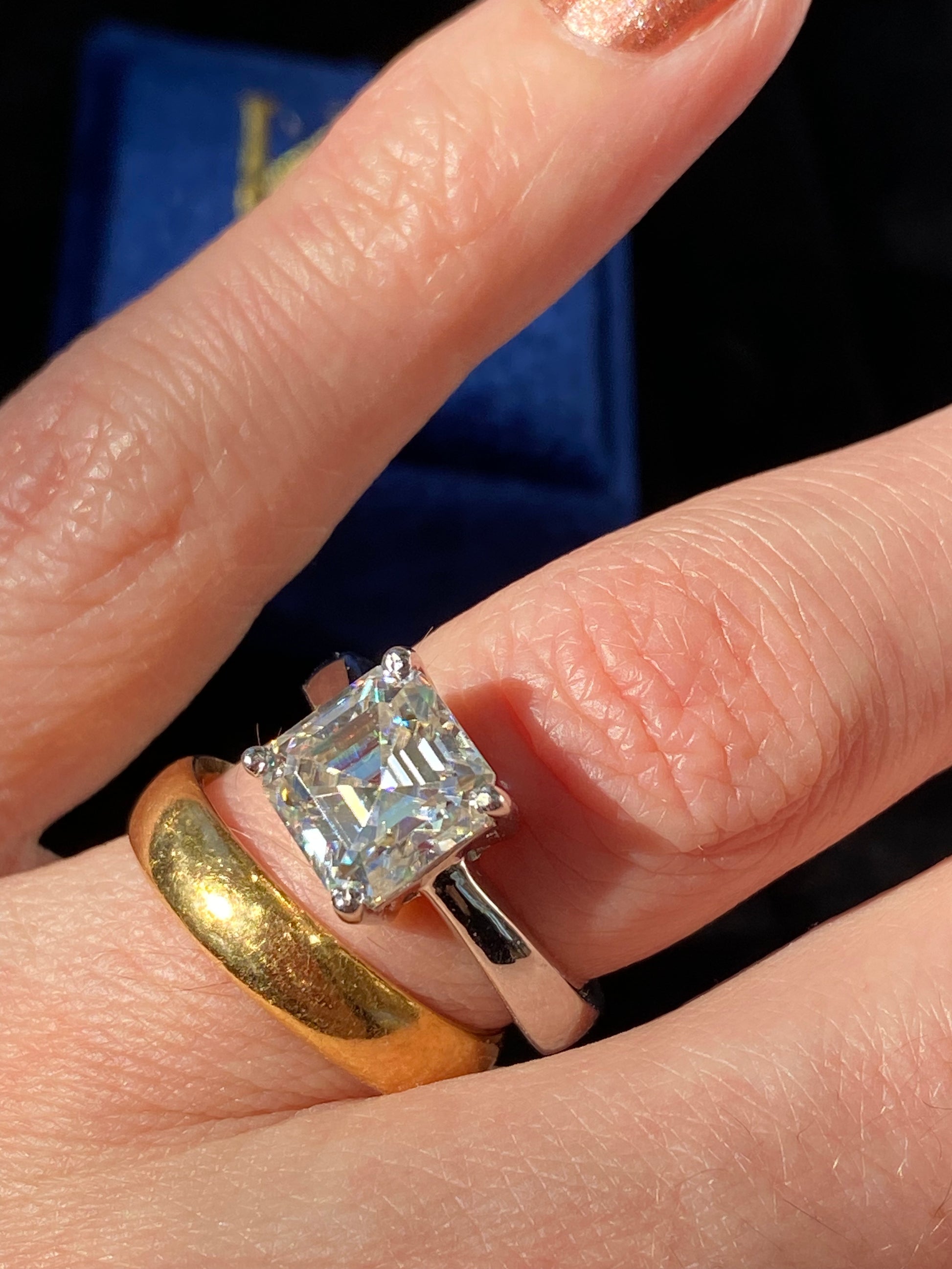 3.50 Carat Asscher Cut Moissanite Solitaire Engagement Ring in Sterlin Katherine James