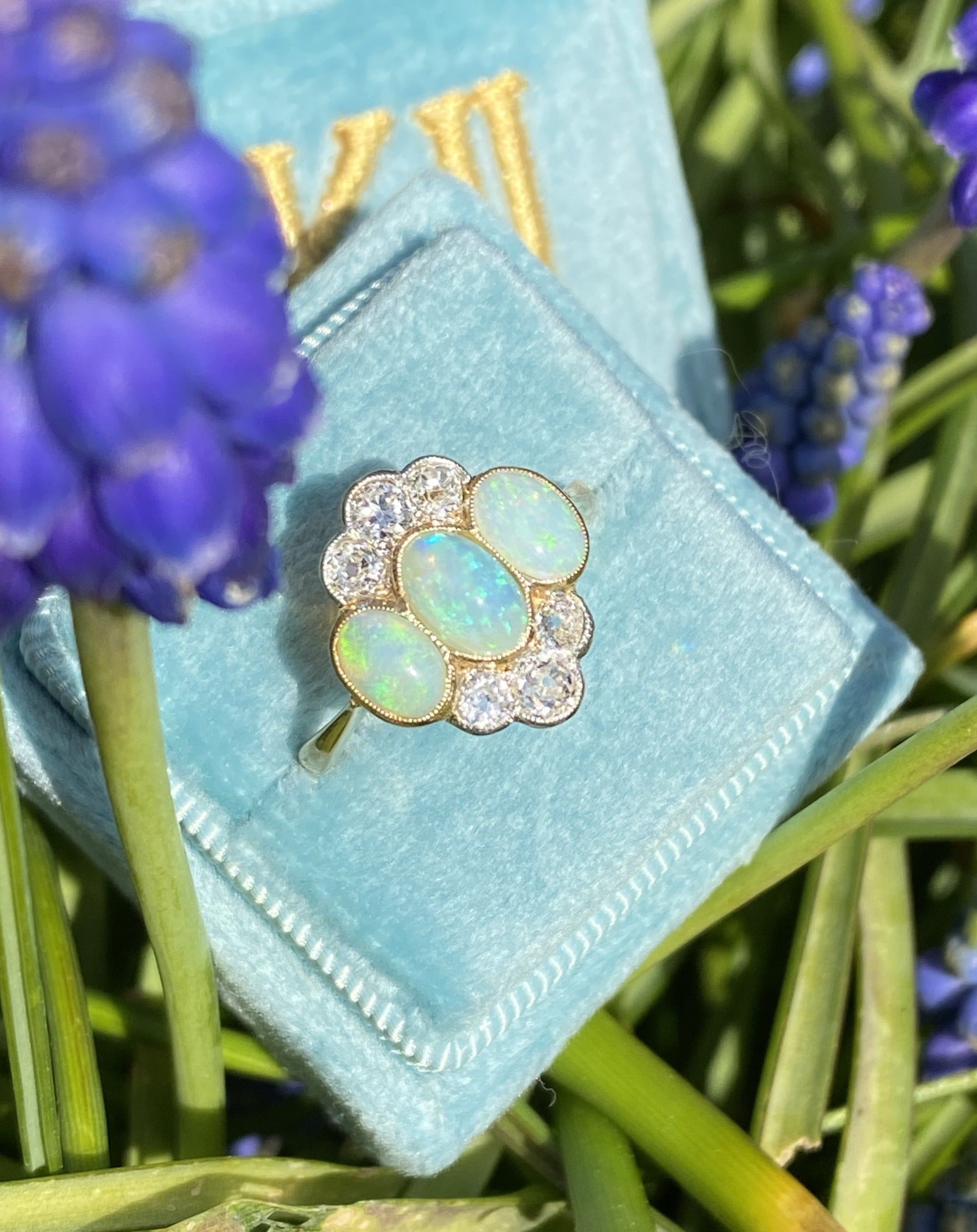 Antique Edwardian White Opal and Diamond Engagement Ring