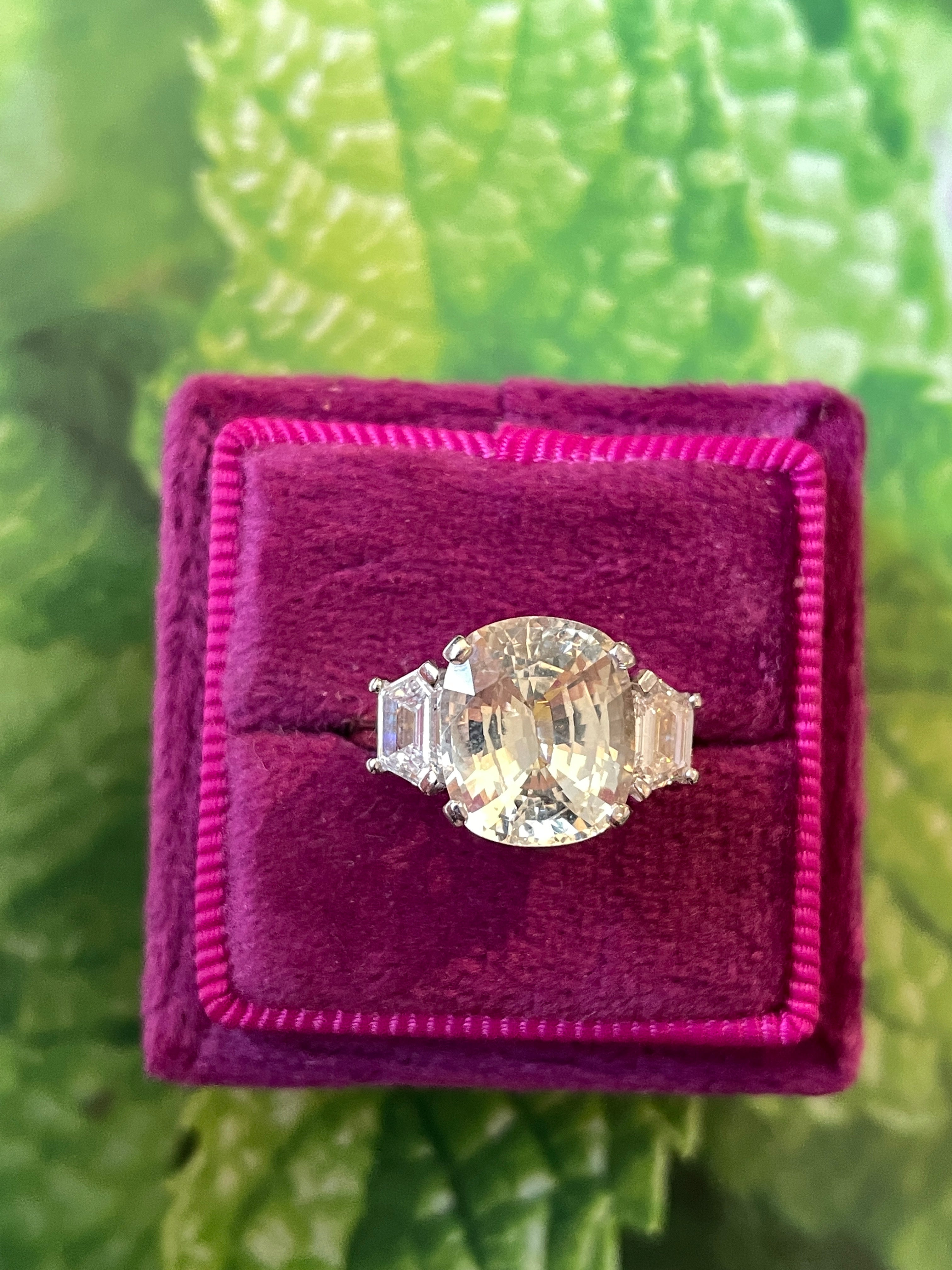 4.21 Carat Yellow Sapphire and Diamond Three Stone Ring in 18ct Yellow Gold