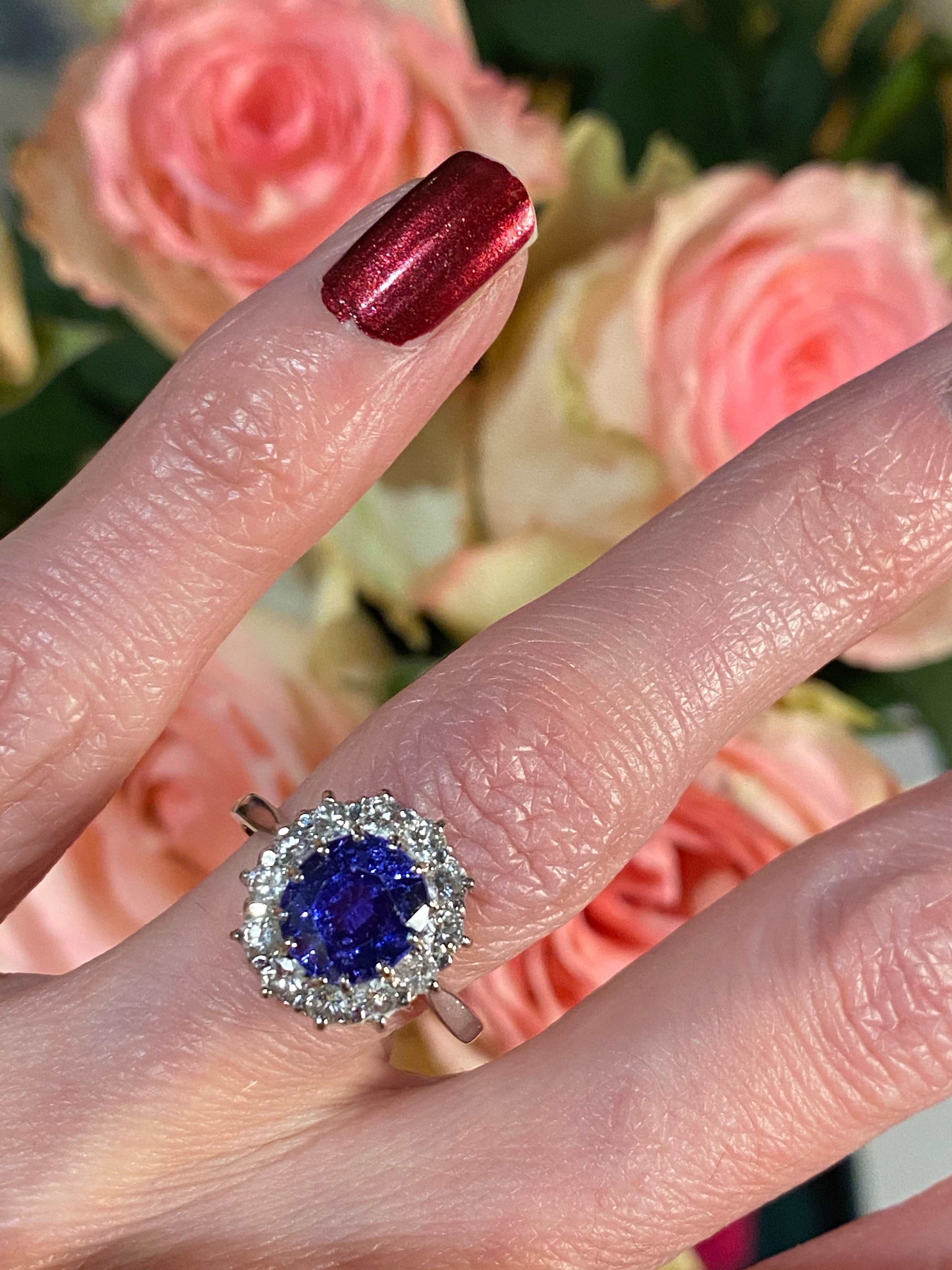 Antique 2.50 Carat Colour Change Sapphire and Diamond Halo Engagement Ring in Platinum