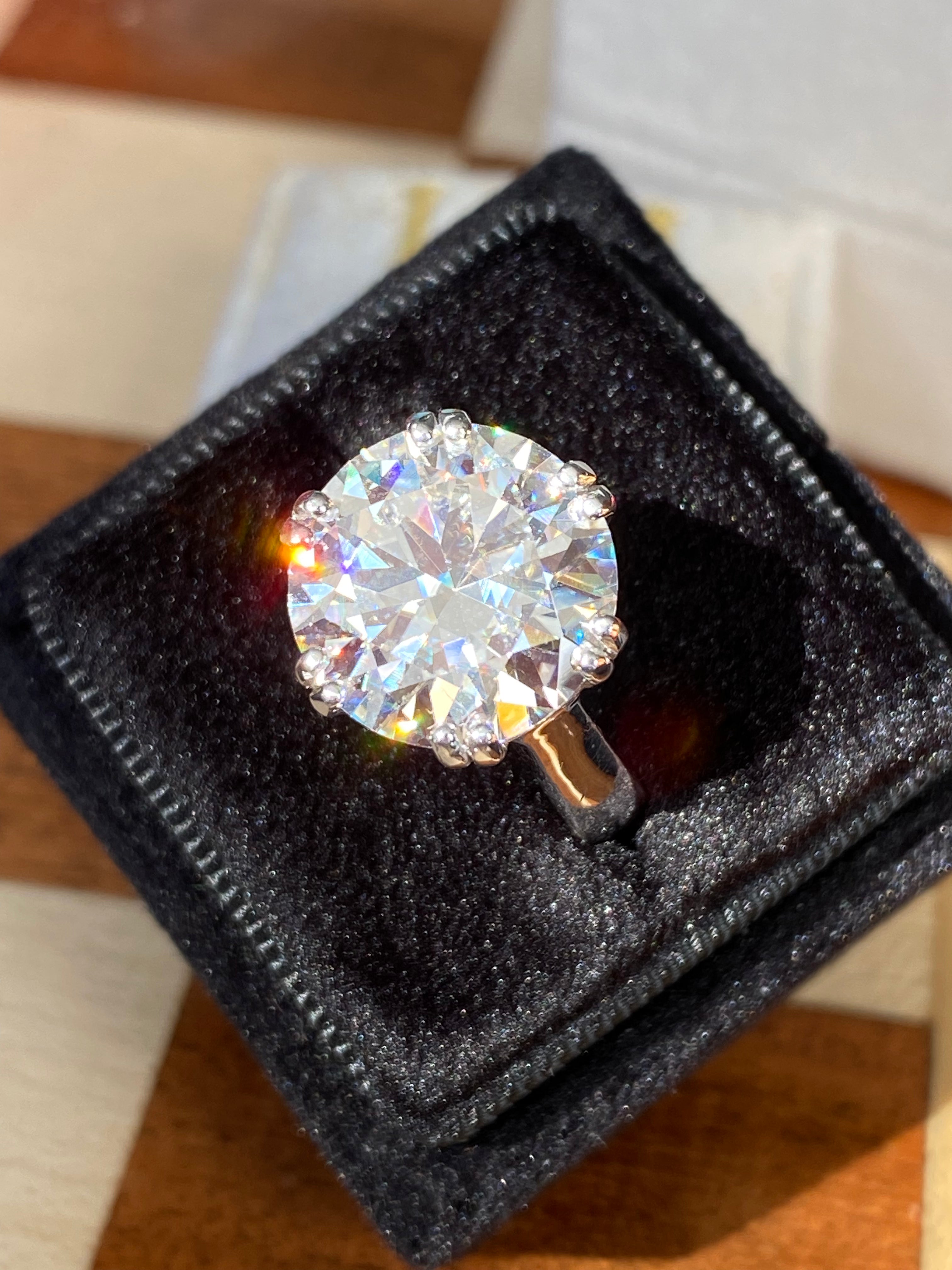 7.50 Carat Round Brilliant Cut Moissanite Solitaire Engagement Ring in Sterling Silver