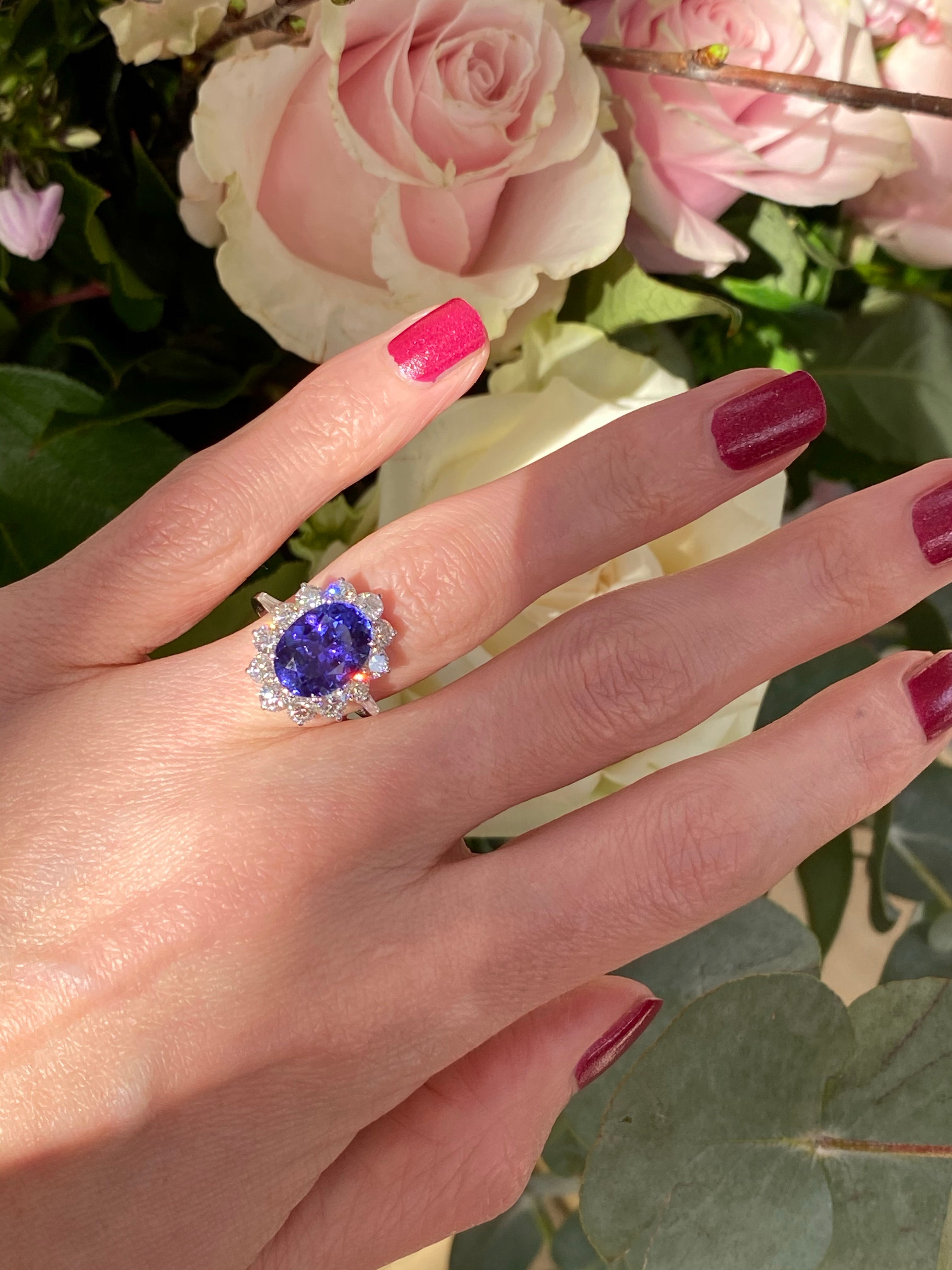 4.54 Carat Oval-Cut Tanzanite and Diamond Ring in 18ct White Gold