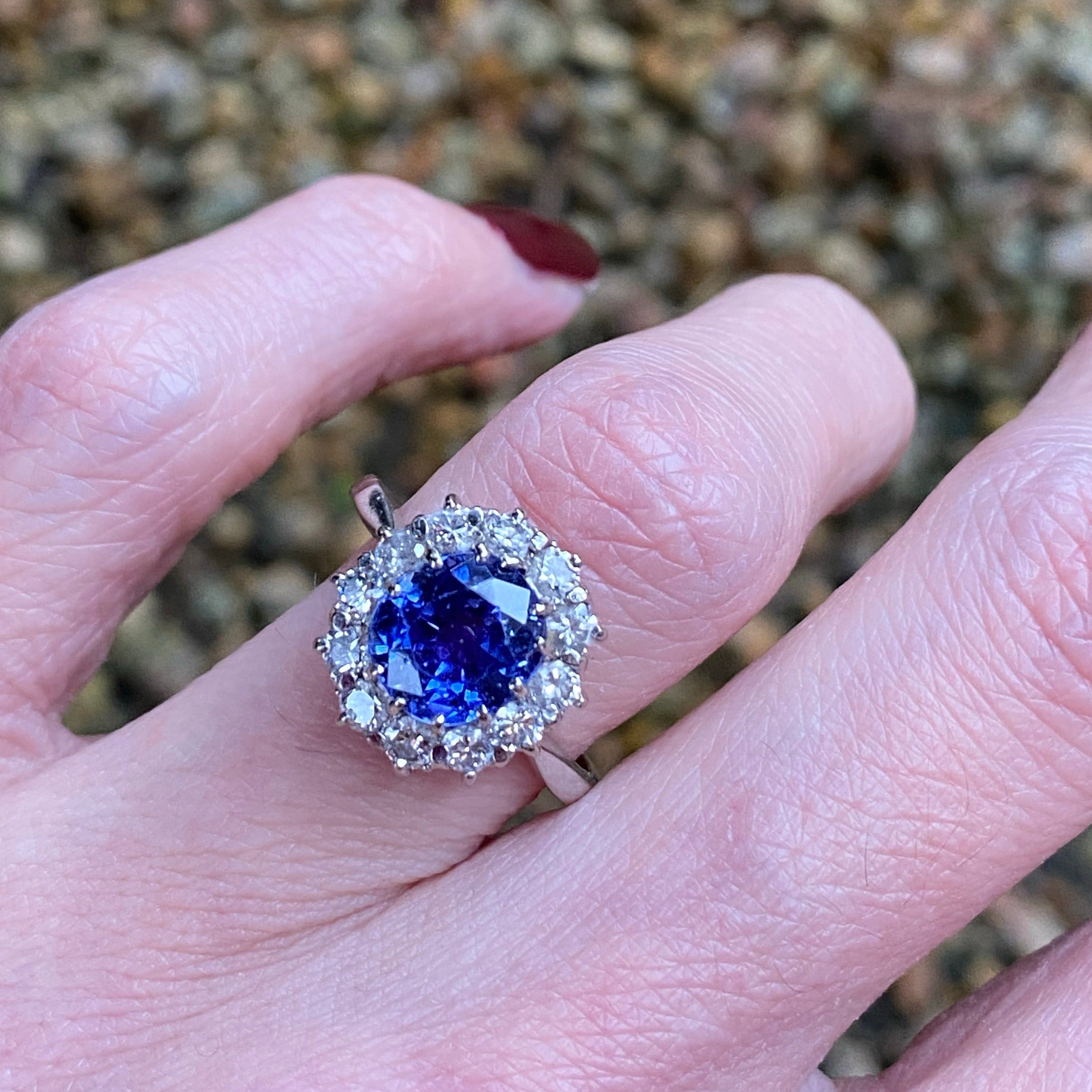 Antique 2.50 Carat Colour Change Sapphire and Diamond Halo Engagement Ring in Platinum