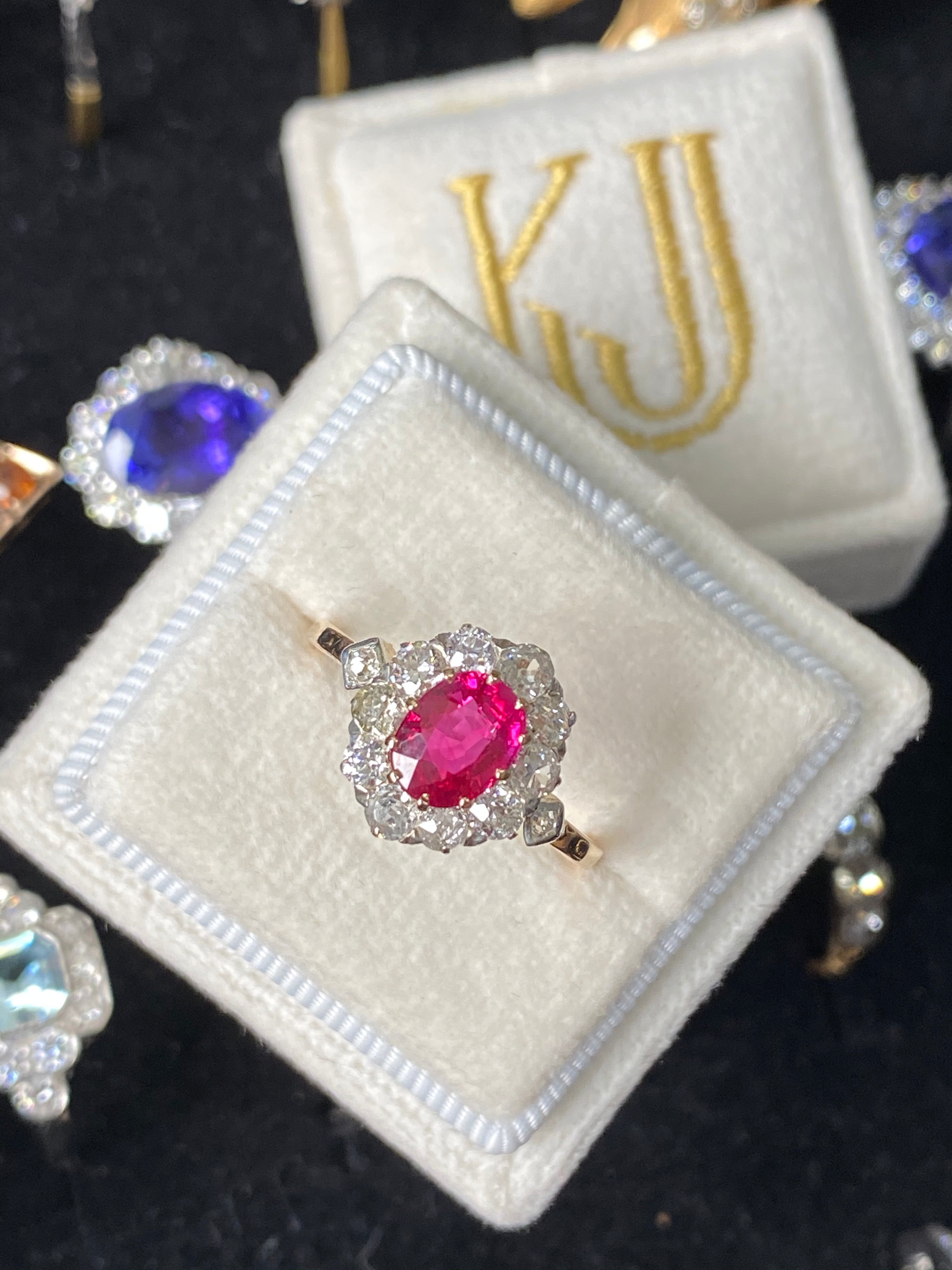 Antique Ruby and Diamond Halo Engagement Ring in Yellow Gold 