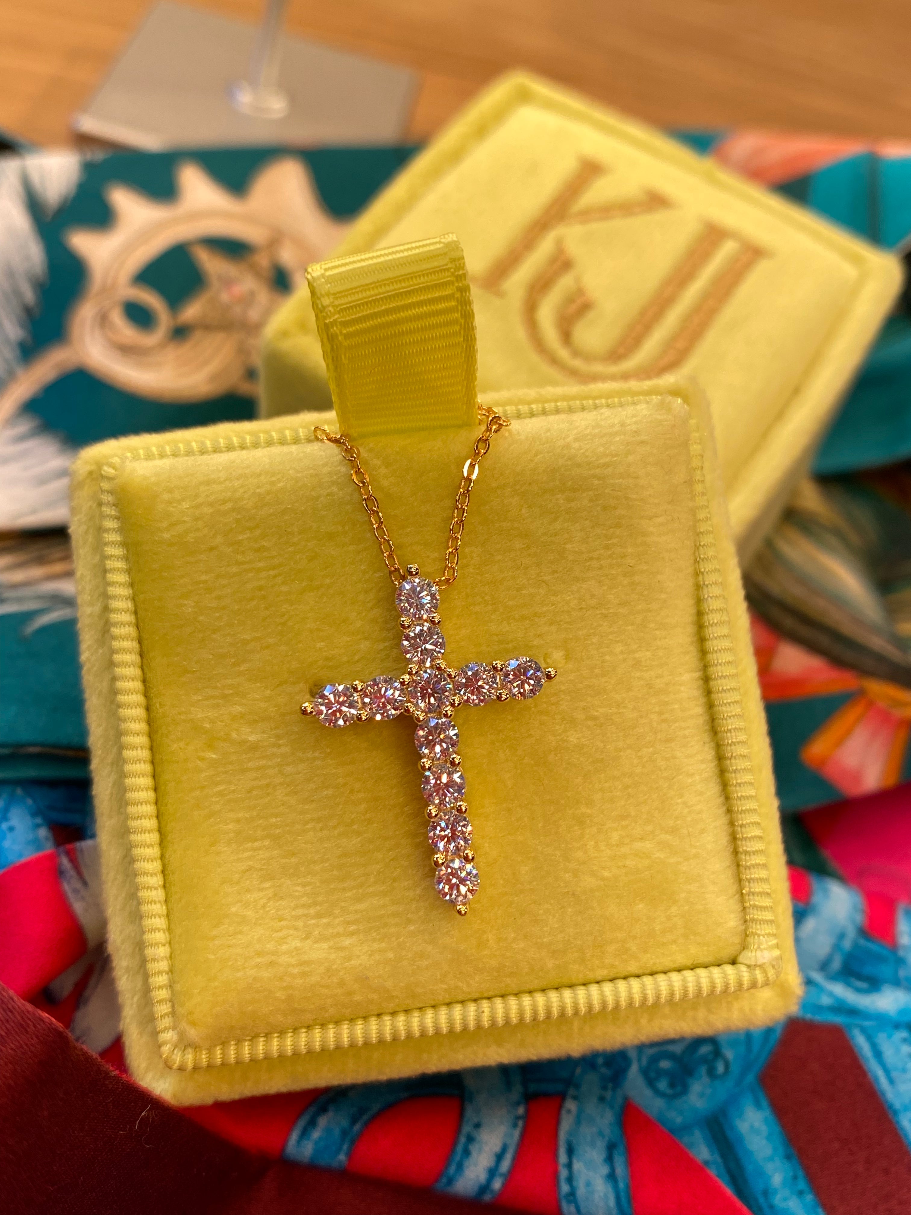 1.10 CTW Moissanite Cross Pendant Necklace in Rose, Yellow or White Gold Vermeil