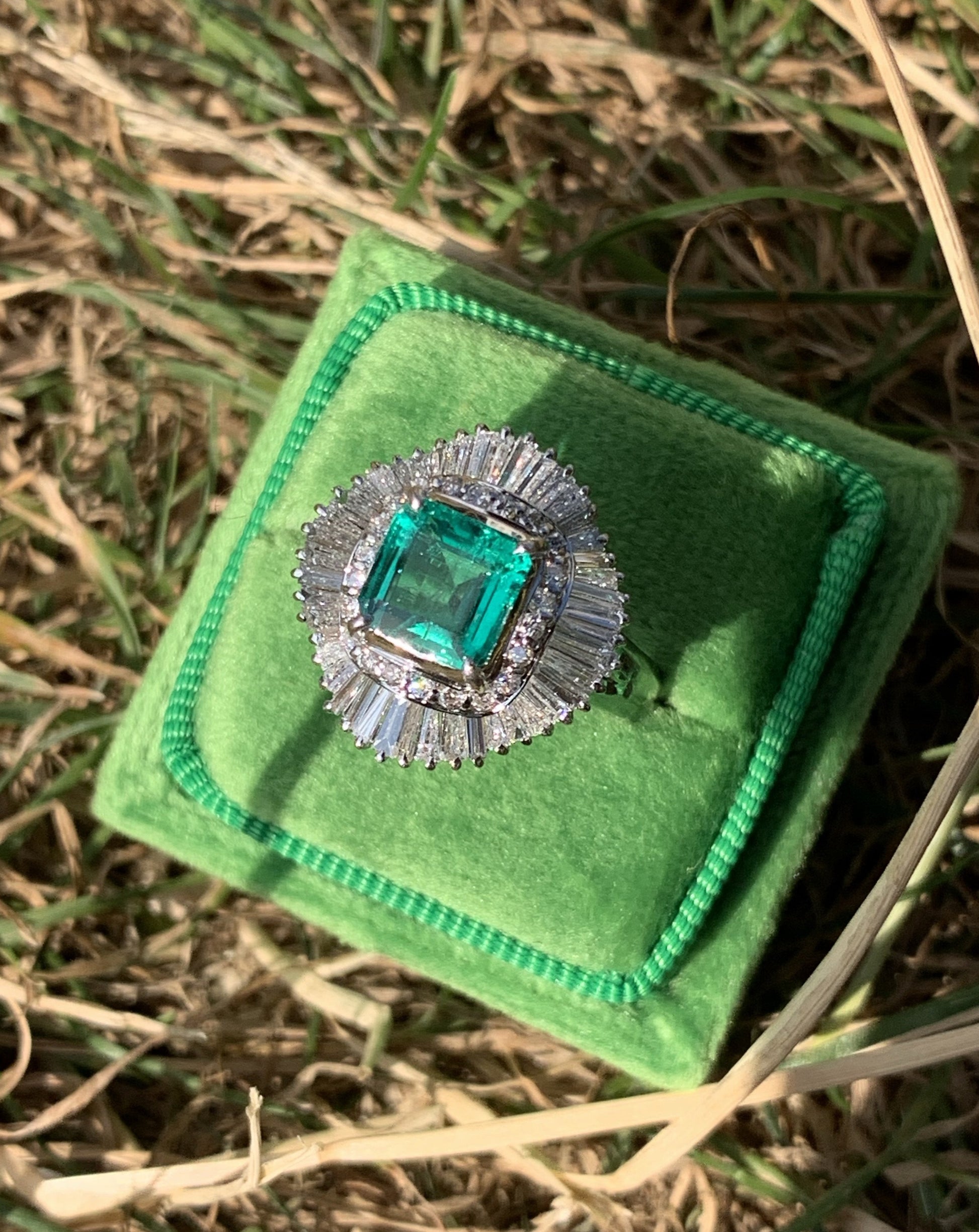 1.63 Carat Asscher Cut Colombian Emerald and Diamond Ring in Platinum 