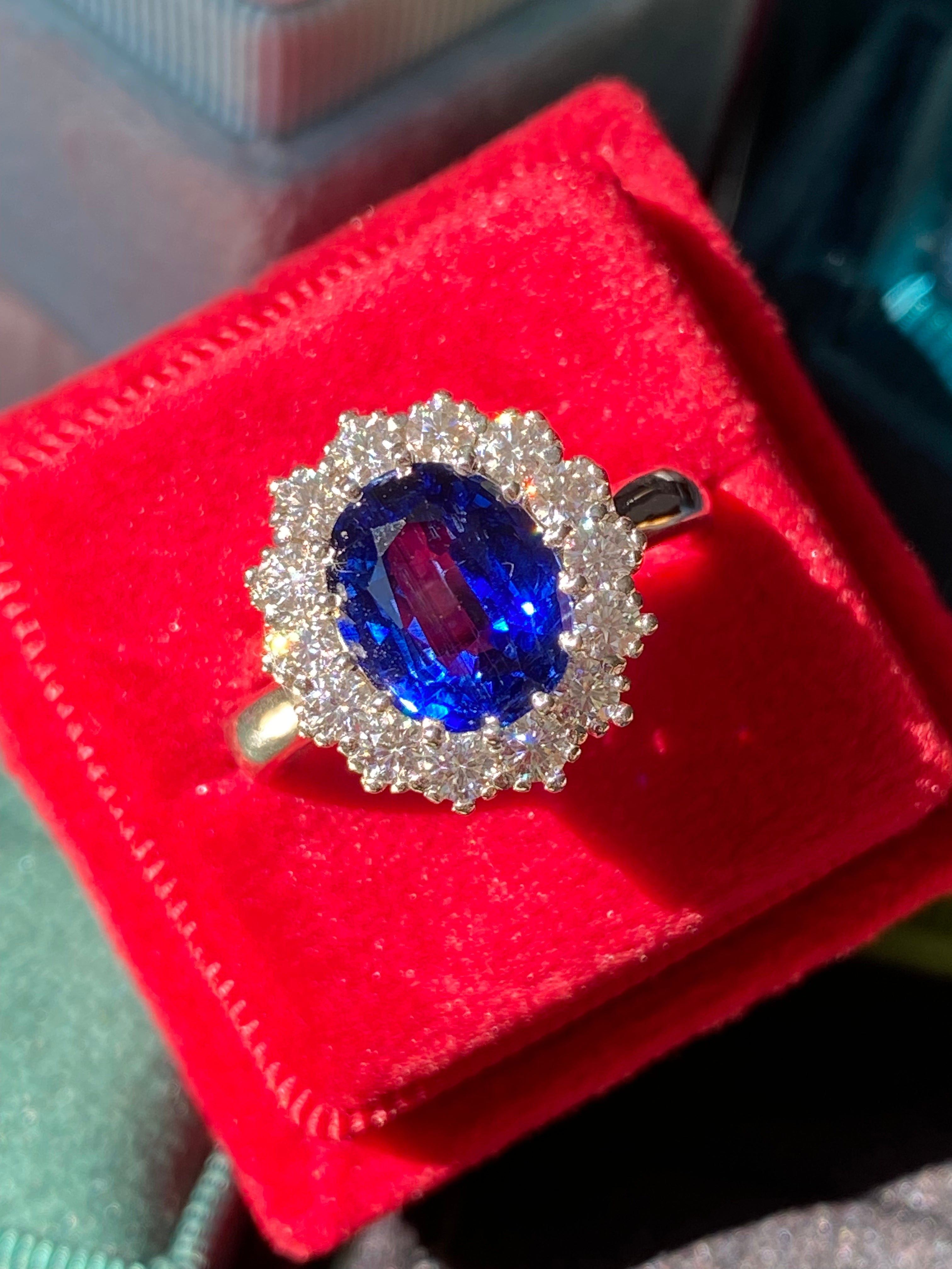 4.50 CTW Oval Cut Kyanite and Moissanite Halo Ring in Sterling Silver