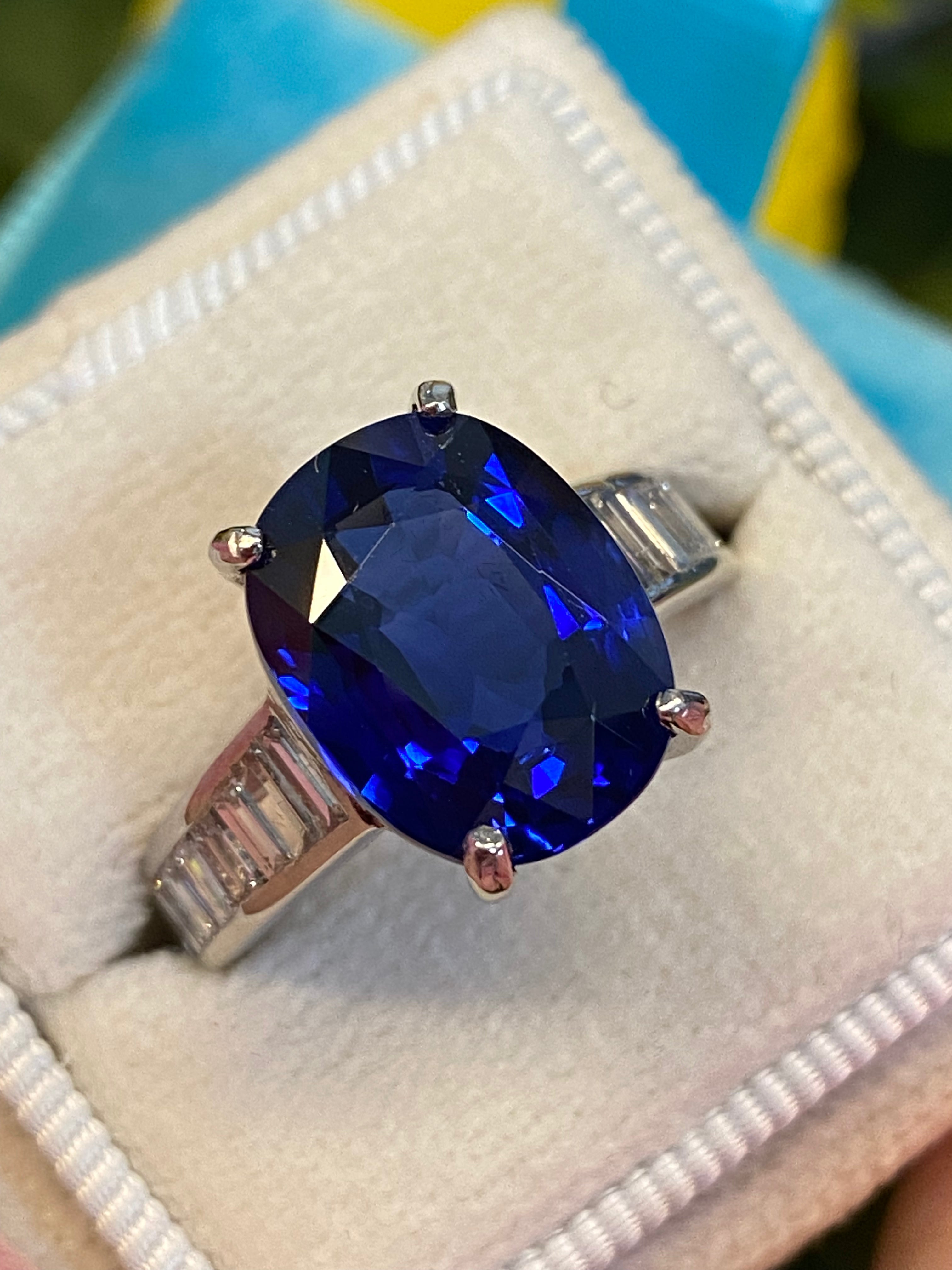 7.64 Carat Certified Blue Ceylon Sapphire and Diamond Engagement Ring in Platinum