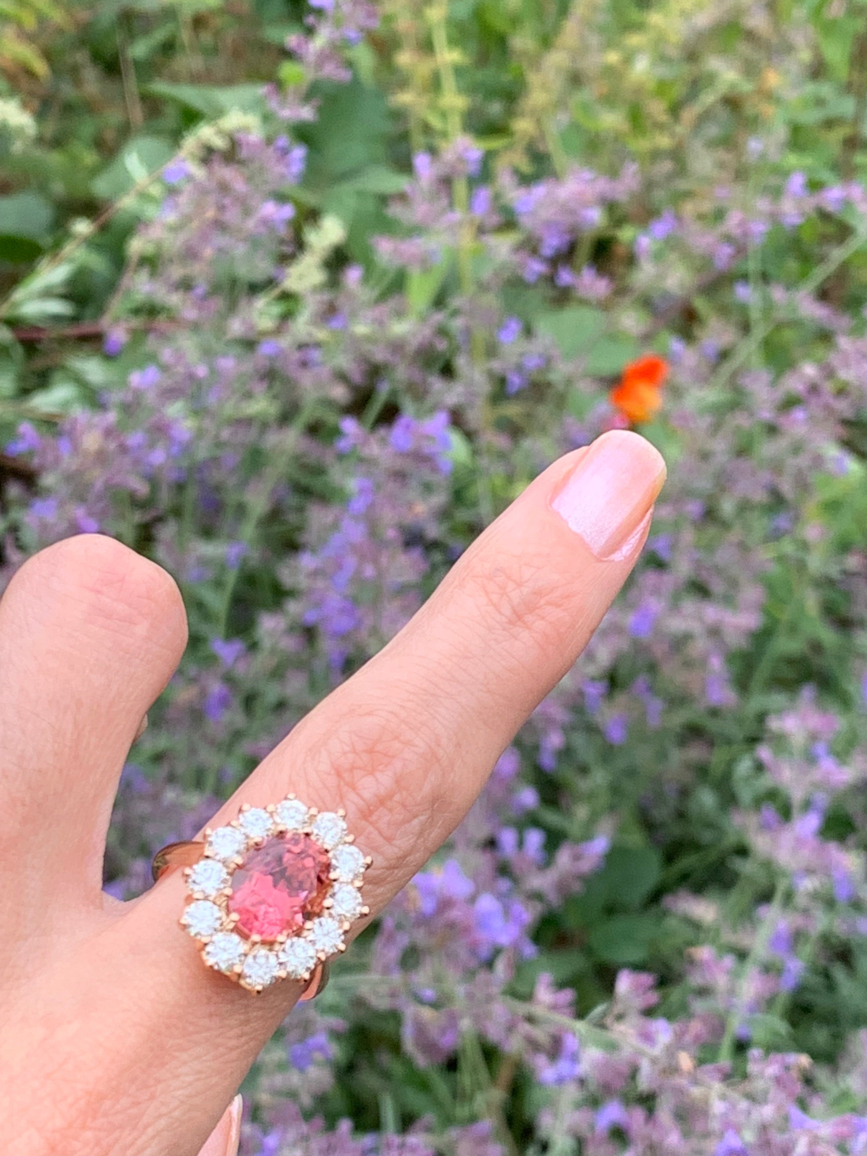 5.05 Carat Oval-Cut Pink Tourmaline and Diamond Halo Ring in 18K Rose Gold