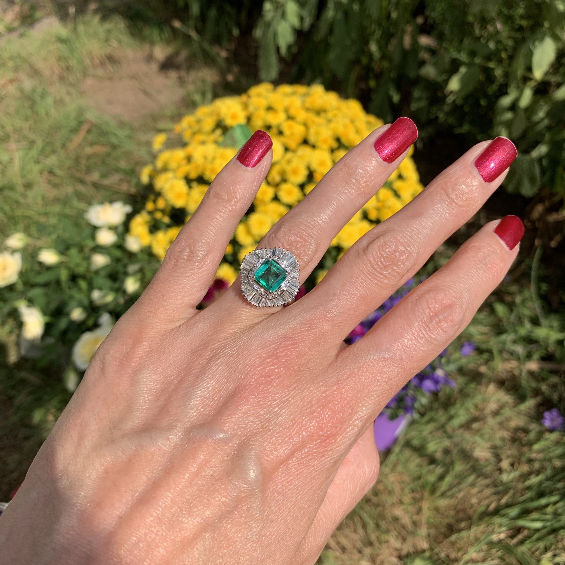 1.63 Carat Asscher Cut Colombian Emerald and Diamond Ring in Platinum 
