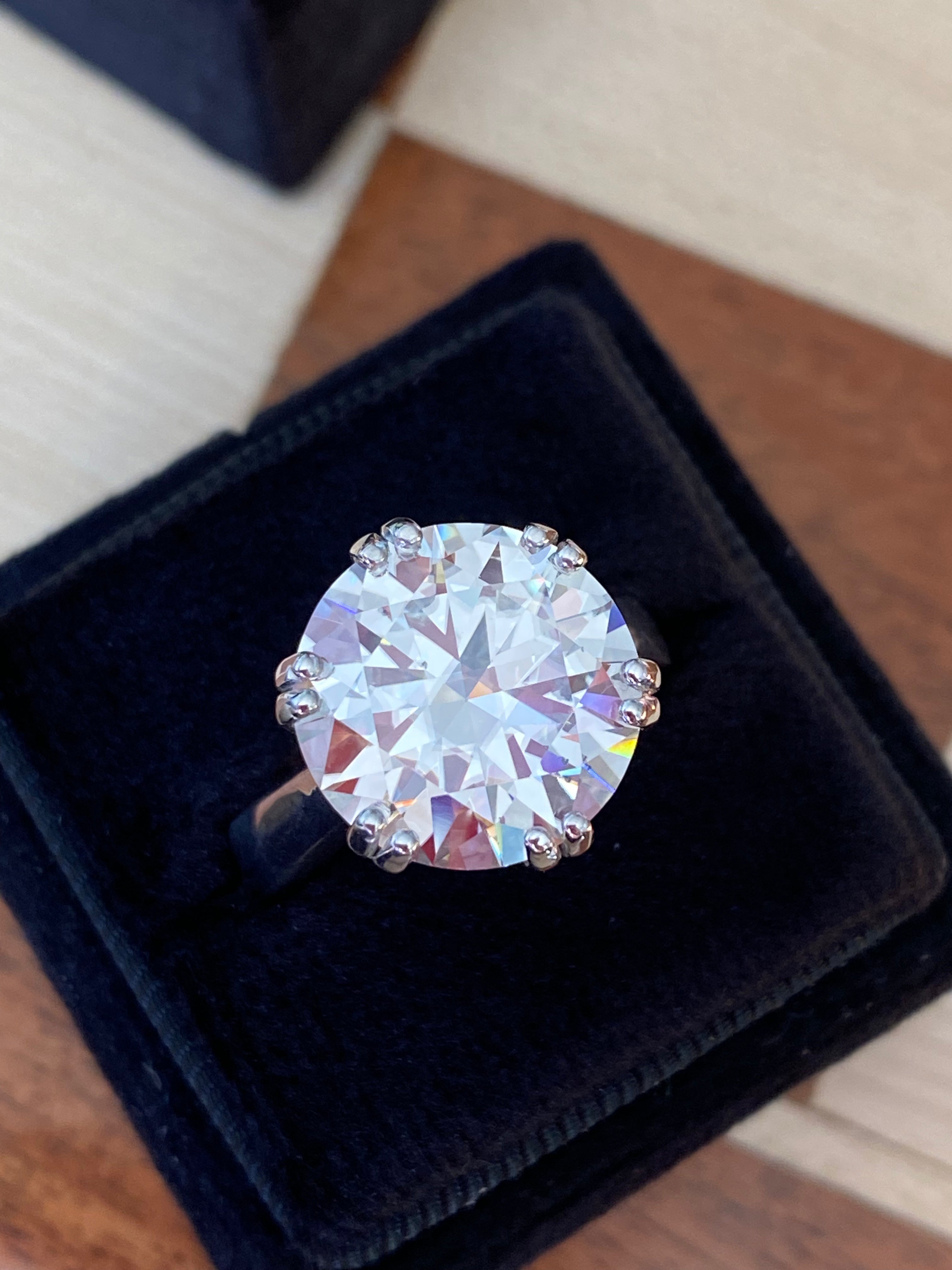 7.50 Carat Round Brilliant Cut Moissanite Solitaire Engagement Ring in Sterling Silver