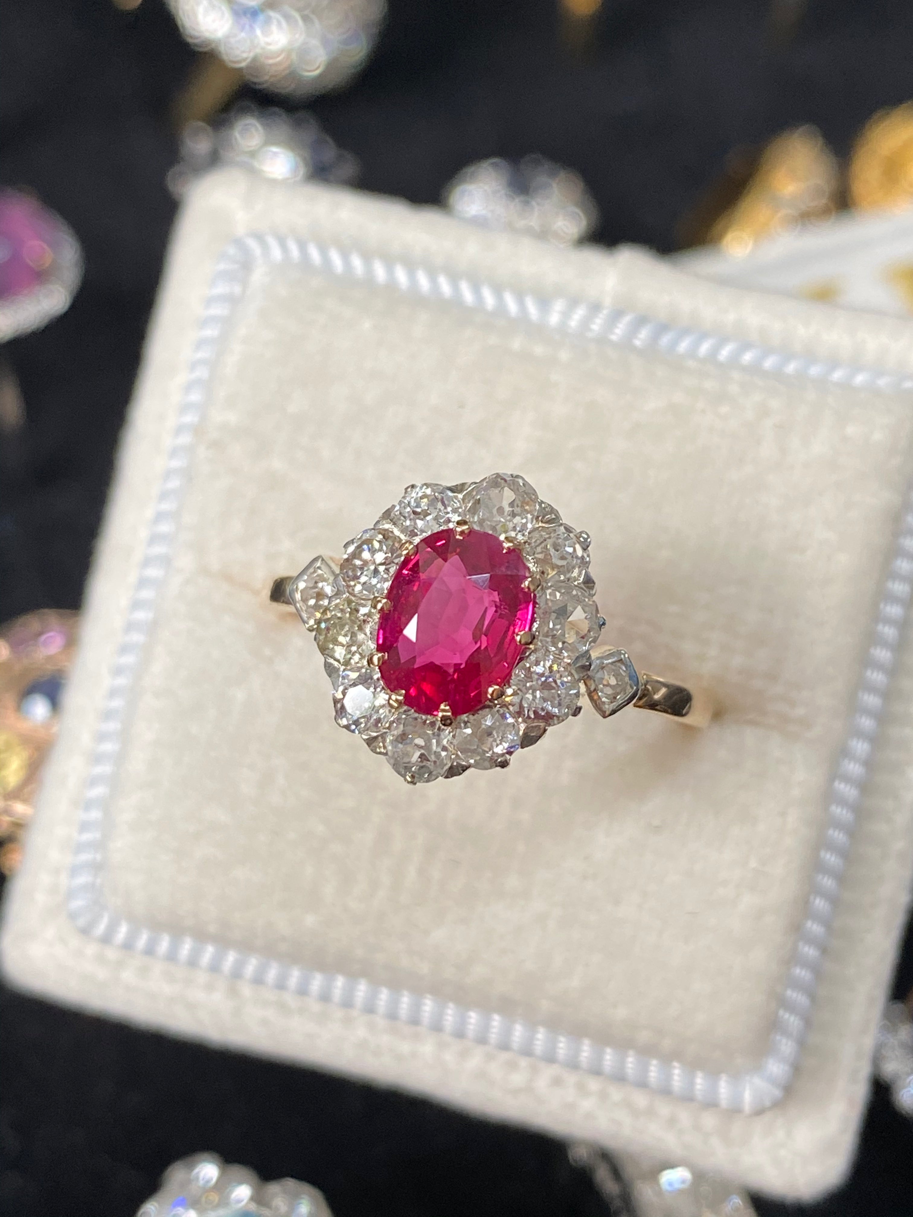 Antique Ruby and Diamond Halo Engagement Ring in Yellow Gold 