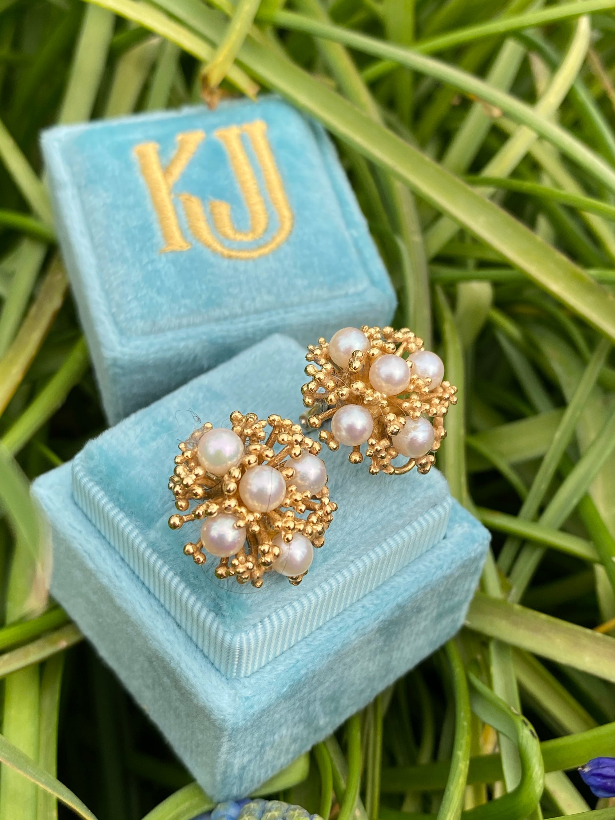 Pearl and Yellow Gold Coral Reef Earrings